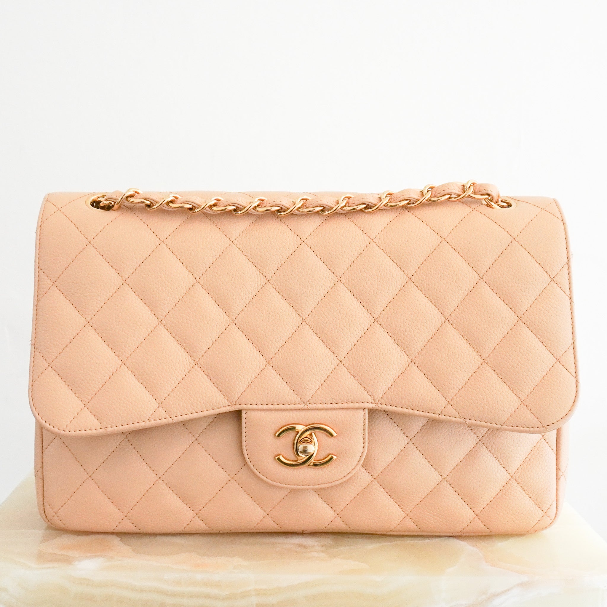 Chanel Jumbo Classic Double Flap Bag in Beige Caviar Leather RRP (£9830) | Authentic Preloved - Reloved Again