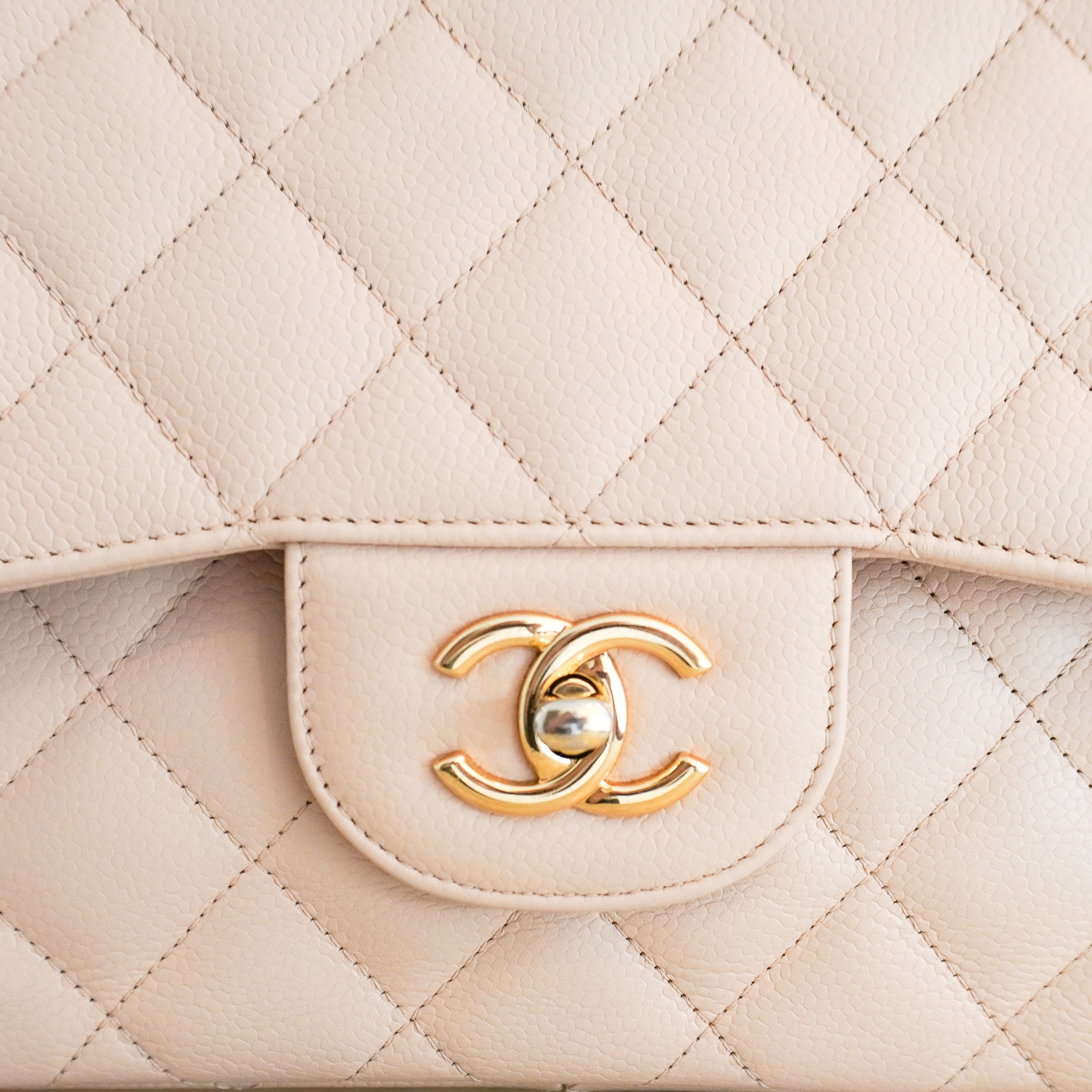 Chanel Jumbo Classic Double Flap Bag in Beige Caviar Leather RRP (£9830) | Authentic Preloved - Reloved Again