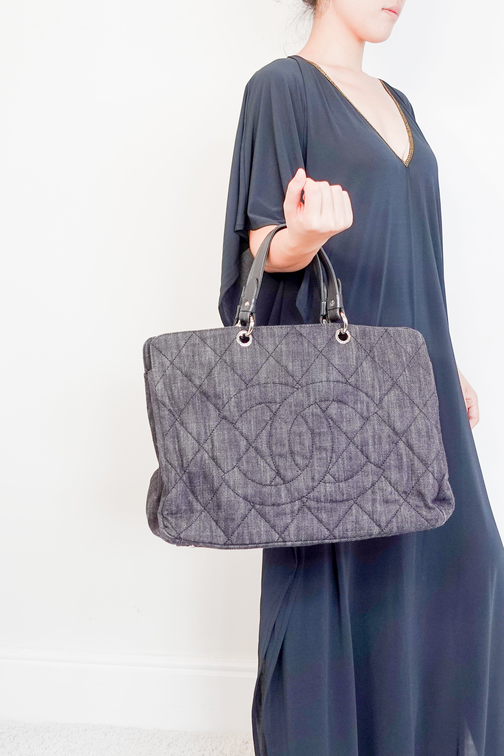 Chanel Quilted Denim oversized Canvas Tote bag | Authentic Preloved