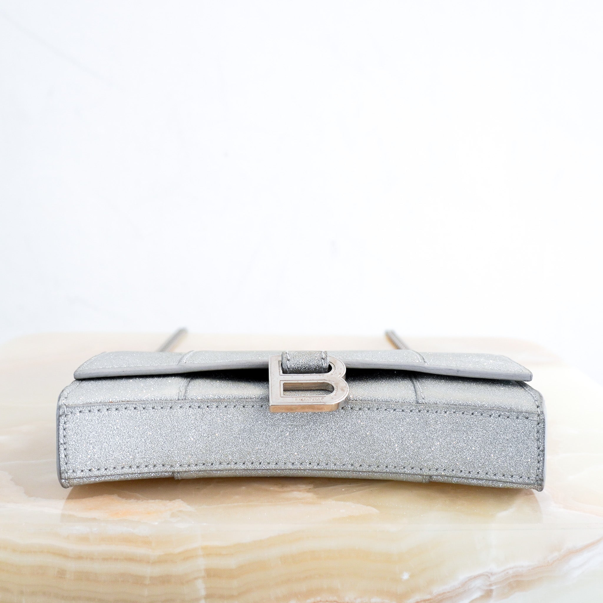Balenciaga Grey Glitter XS Hourglass Wallet on Chain RRP £950 | Authentic Preloved - Reloved Again