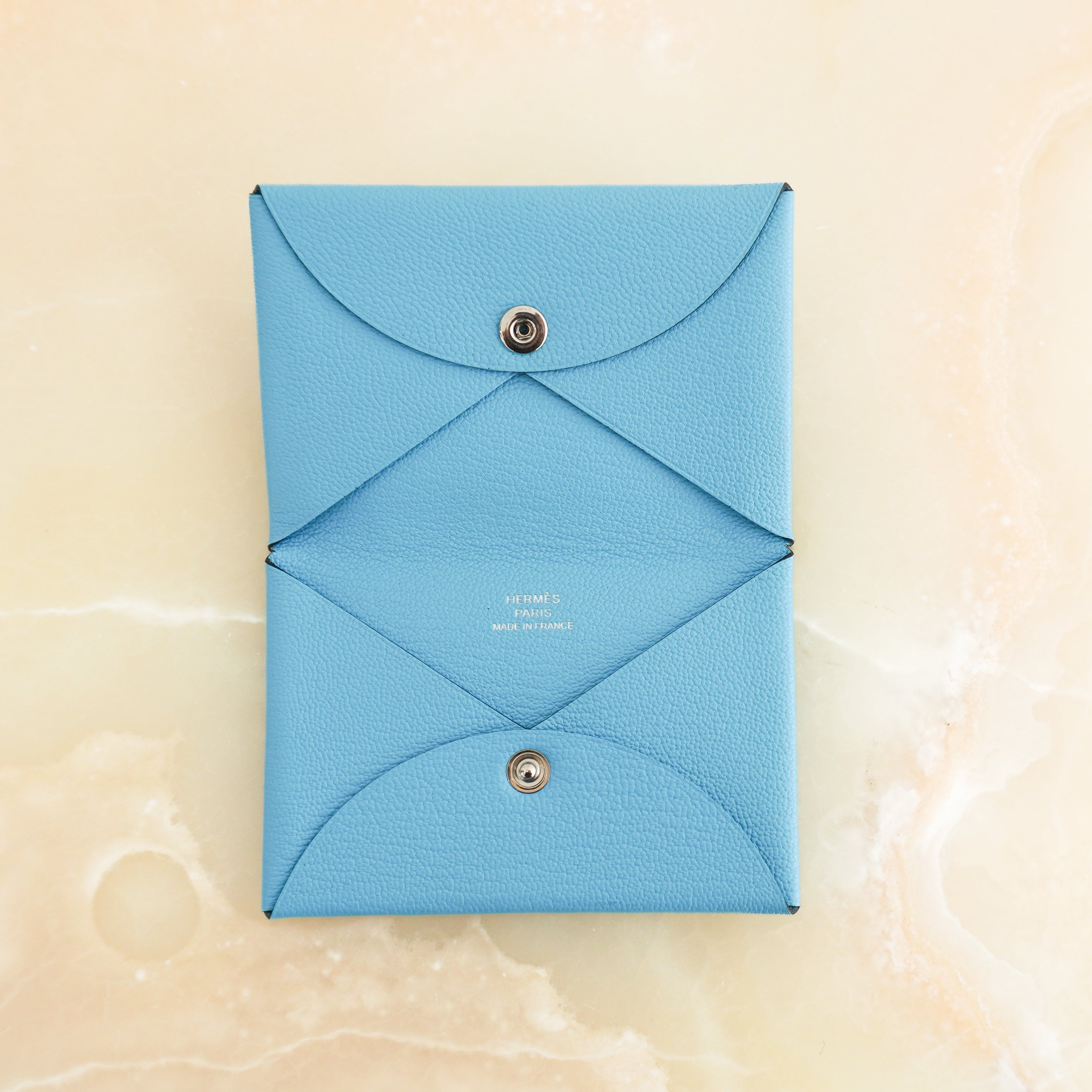 Hermès Calvi Card Holder in Blue Chevre Mysore Leather (RRP £360) | Authentic Preloved
