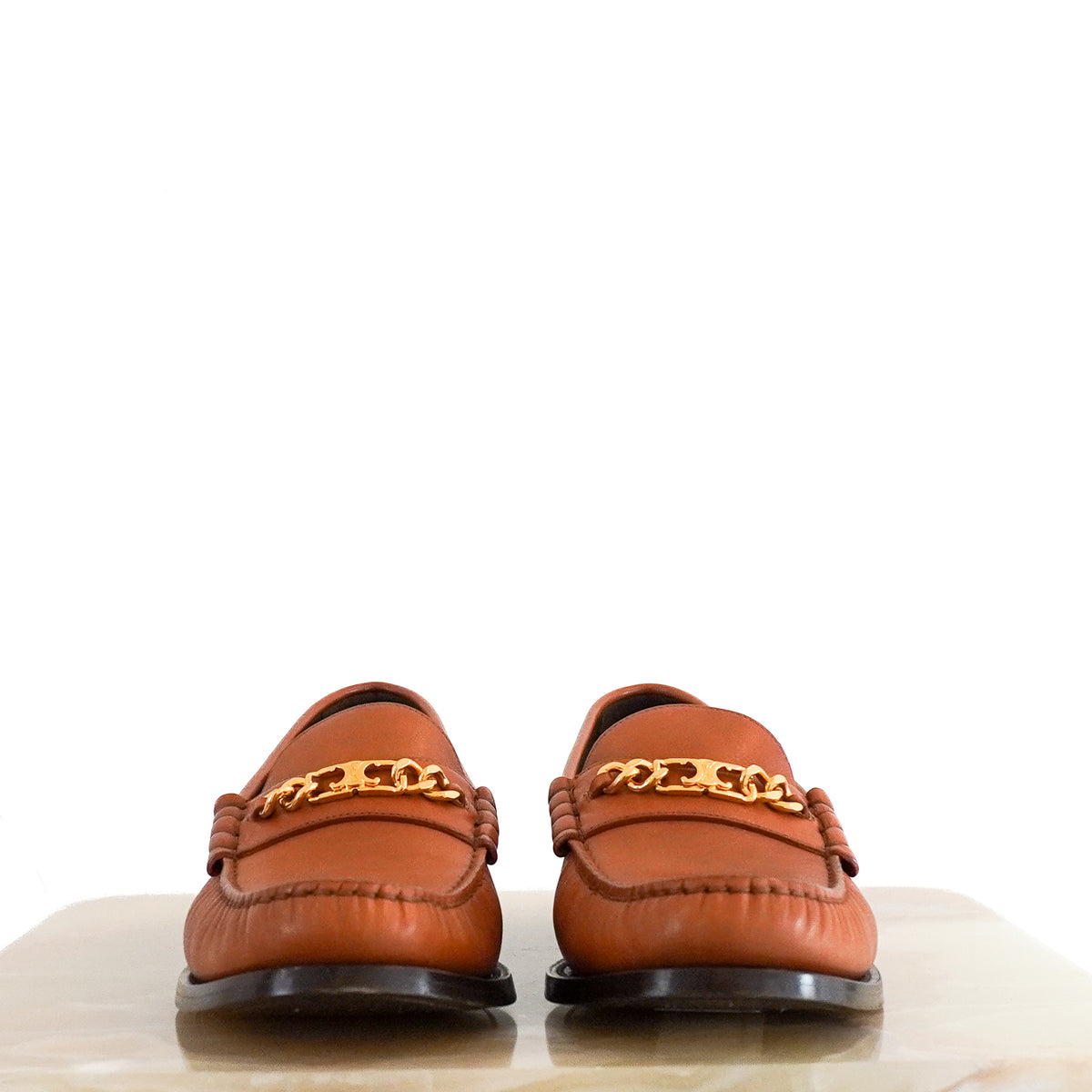Celine Triomphe Tan Brown Calfskin Leather Loafers (RRP £790) | Authentic Preloved