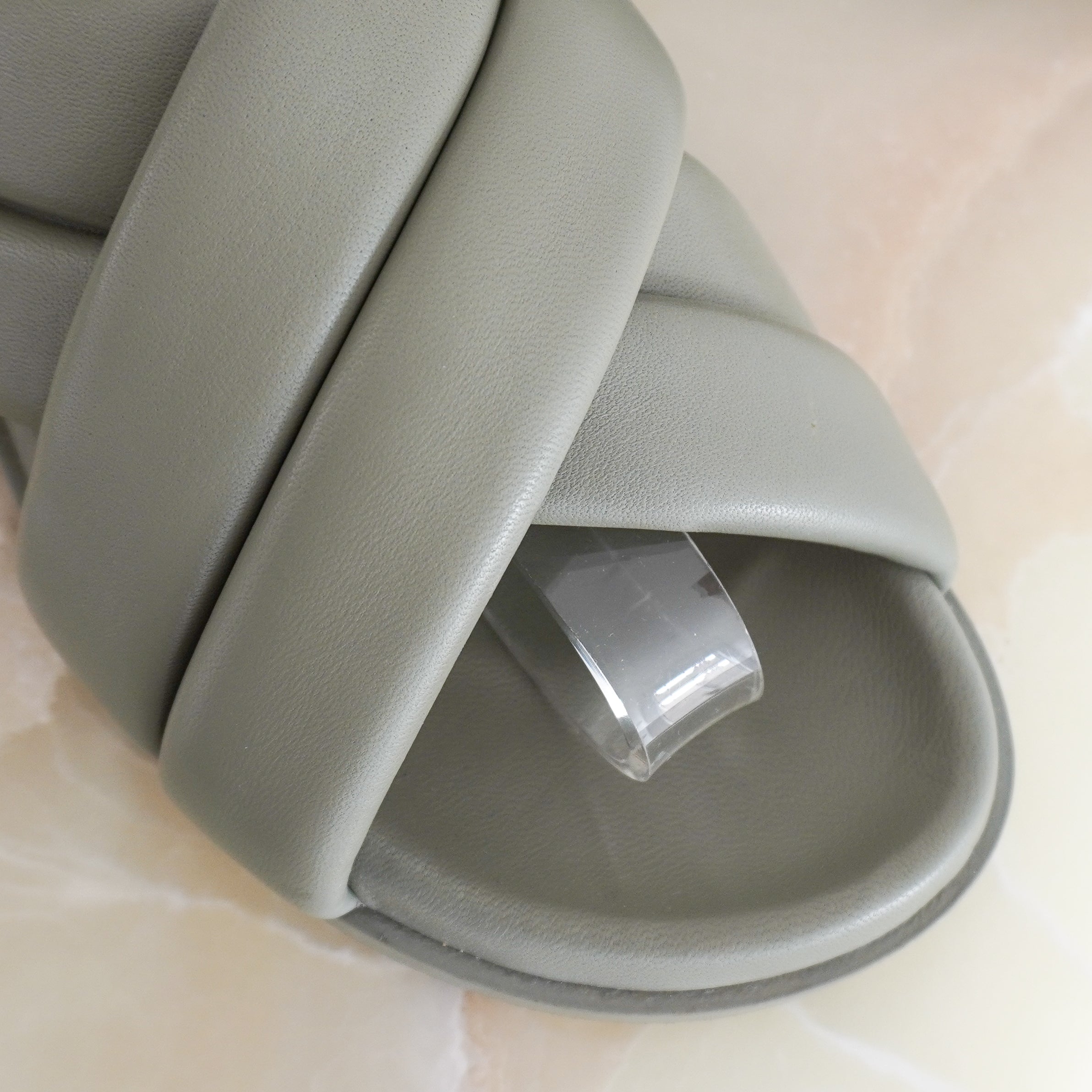 Anine Bing Padded Leather Slides in Sage Green (RRP £435) | Authentic Preloved
