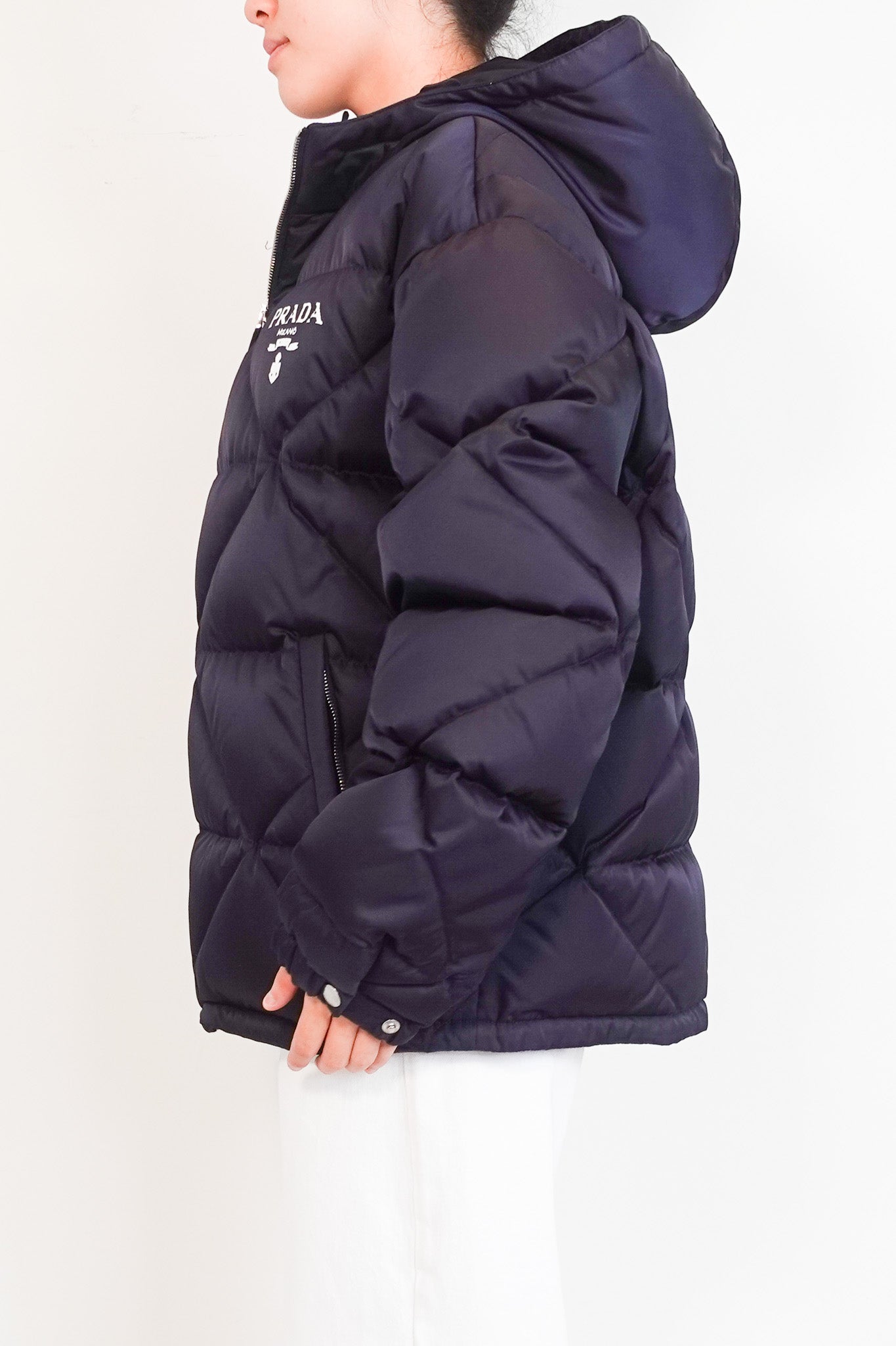 Prada Re-Nylon Parka Coat – Navy Blue Sustainable Outerwear RRP £2000 | Authentic Preloved