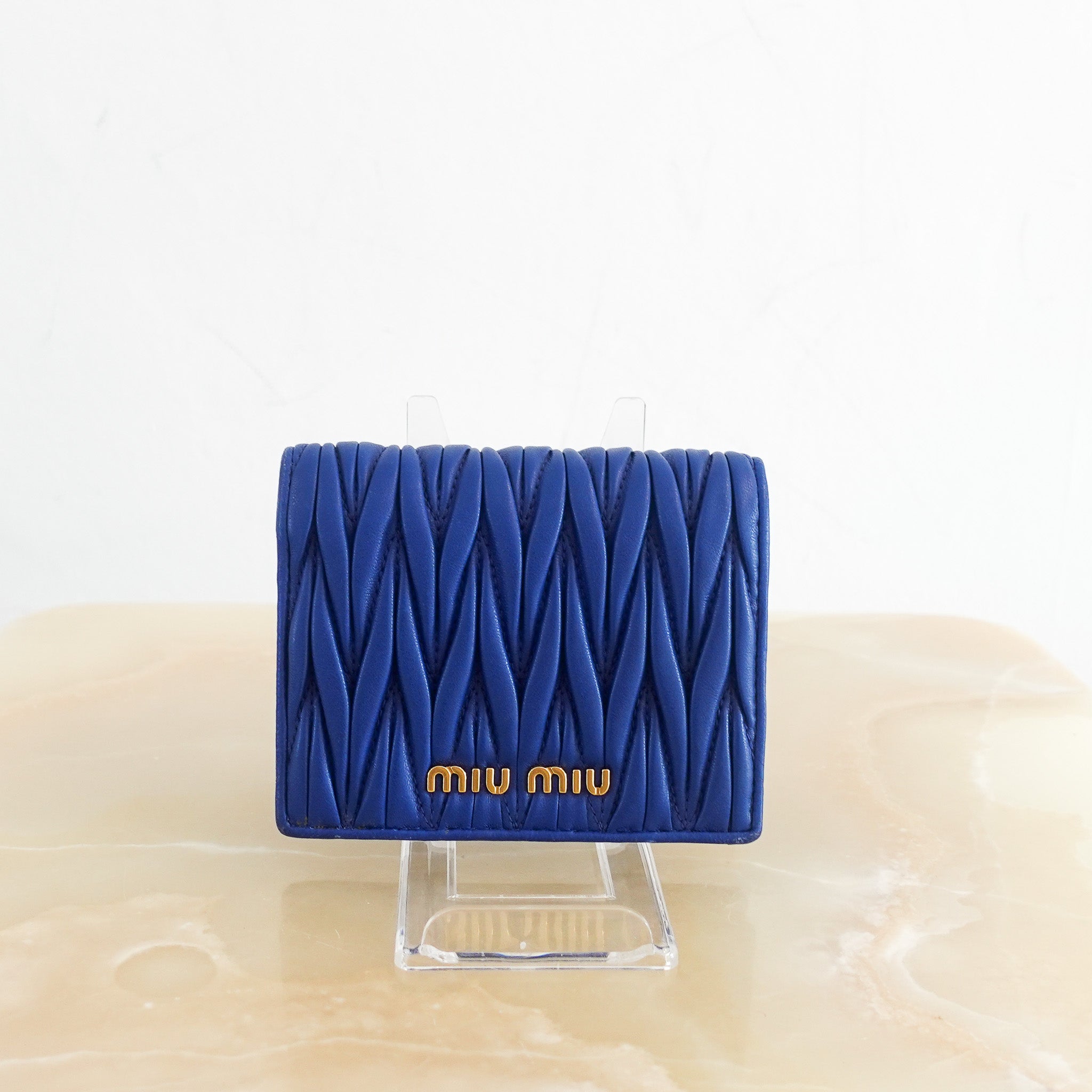 NEW Miu Miu Azzuro Blue Small Matelasse Portaf Verticale Wallet RRP £480 | Authentic Preloved - Reloved Again