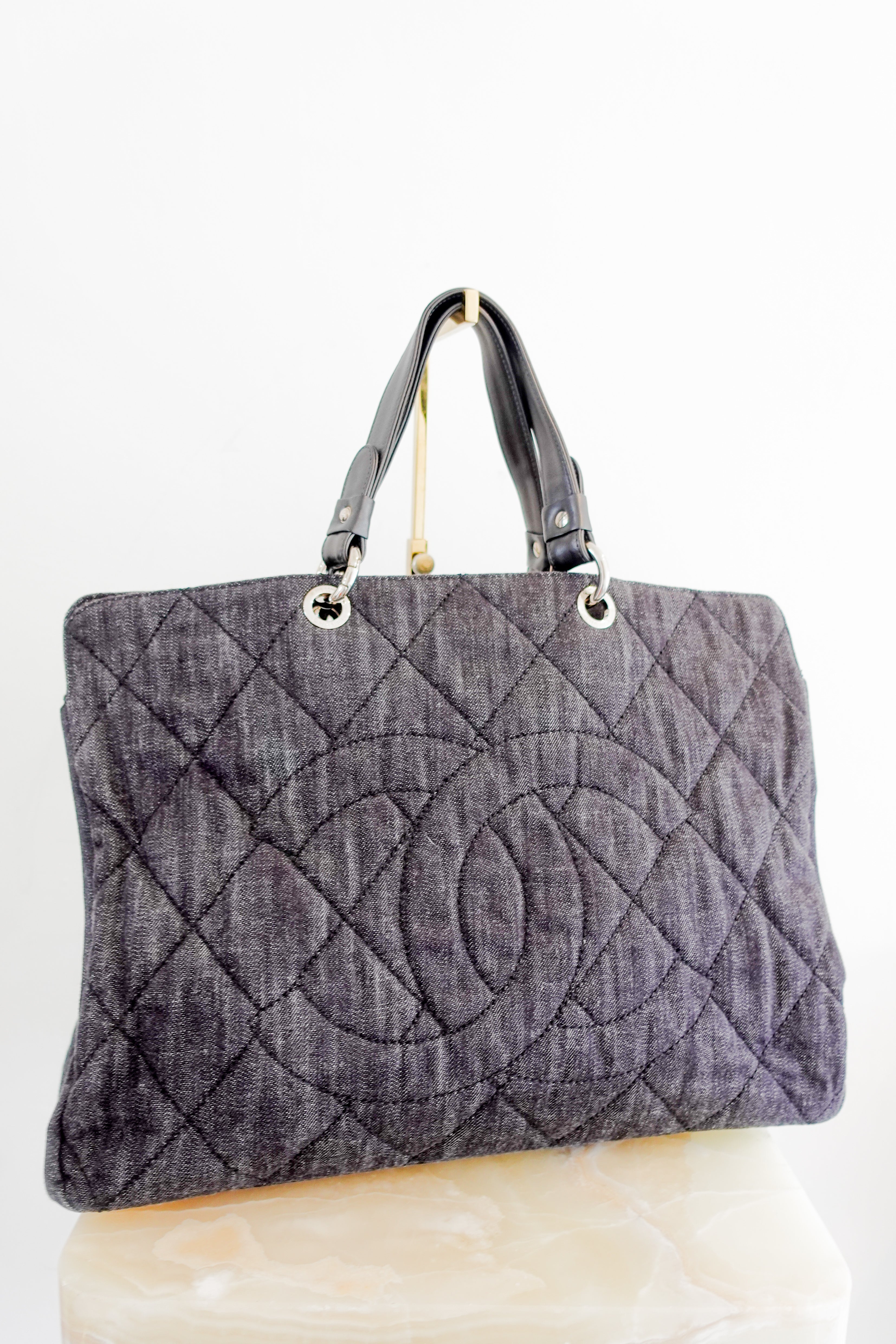 Chanel Quilted Denim oversized Canvas Tote bag | Authentic Preloved