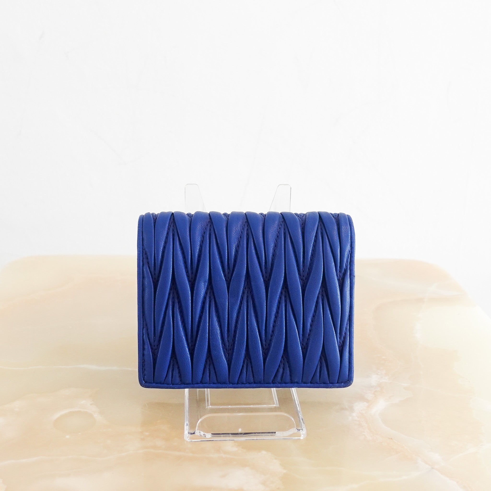 NEW Miu Miu Azzuro Blue Small Matelasse Portaf Verticale Wallet RRP £480 | Authentic Preloved - Reloved Again