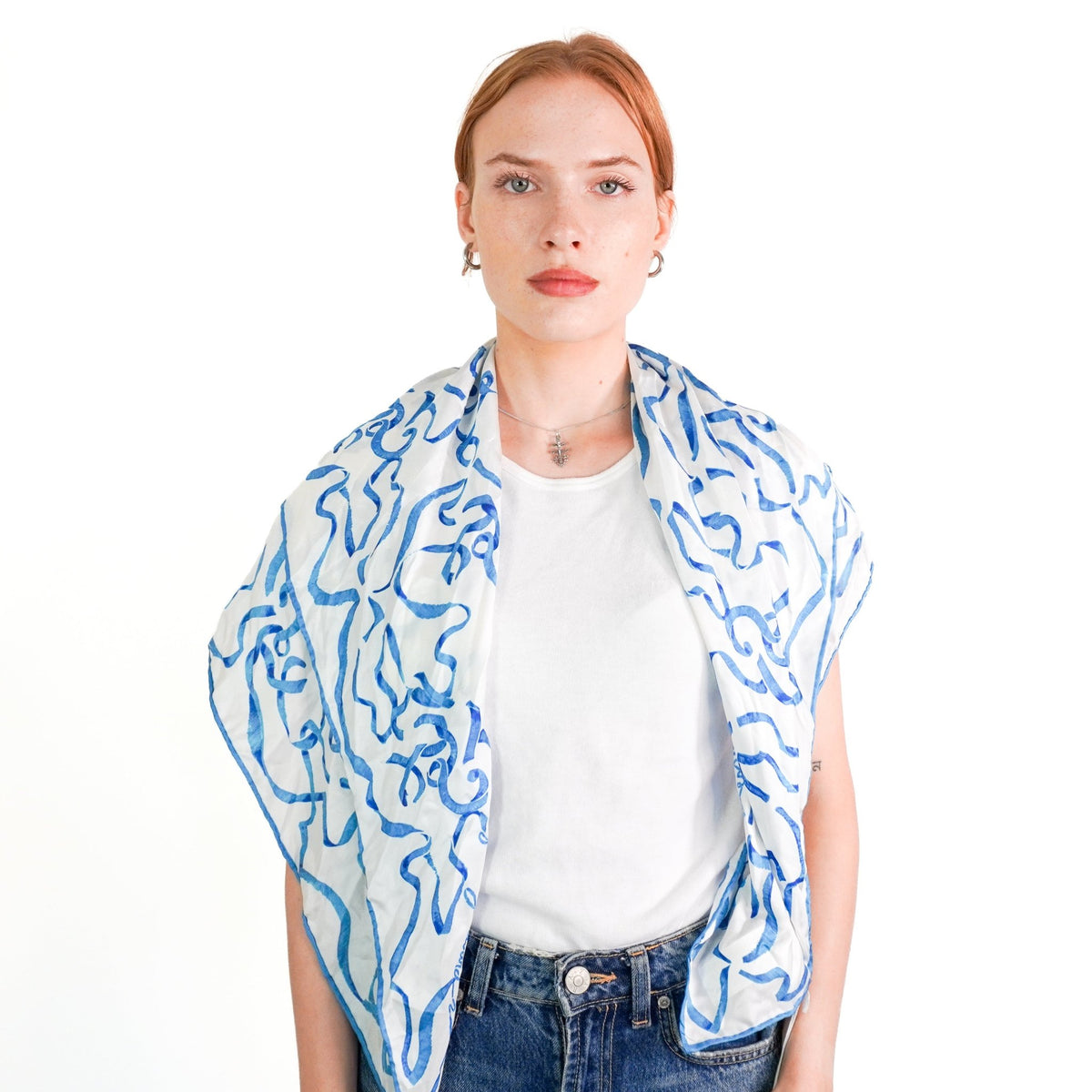 NEW Chloe Blue and White Silk Scarf (RRP £550) | FINAL SALE Authentic Preloved - Reloved Again