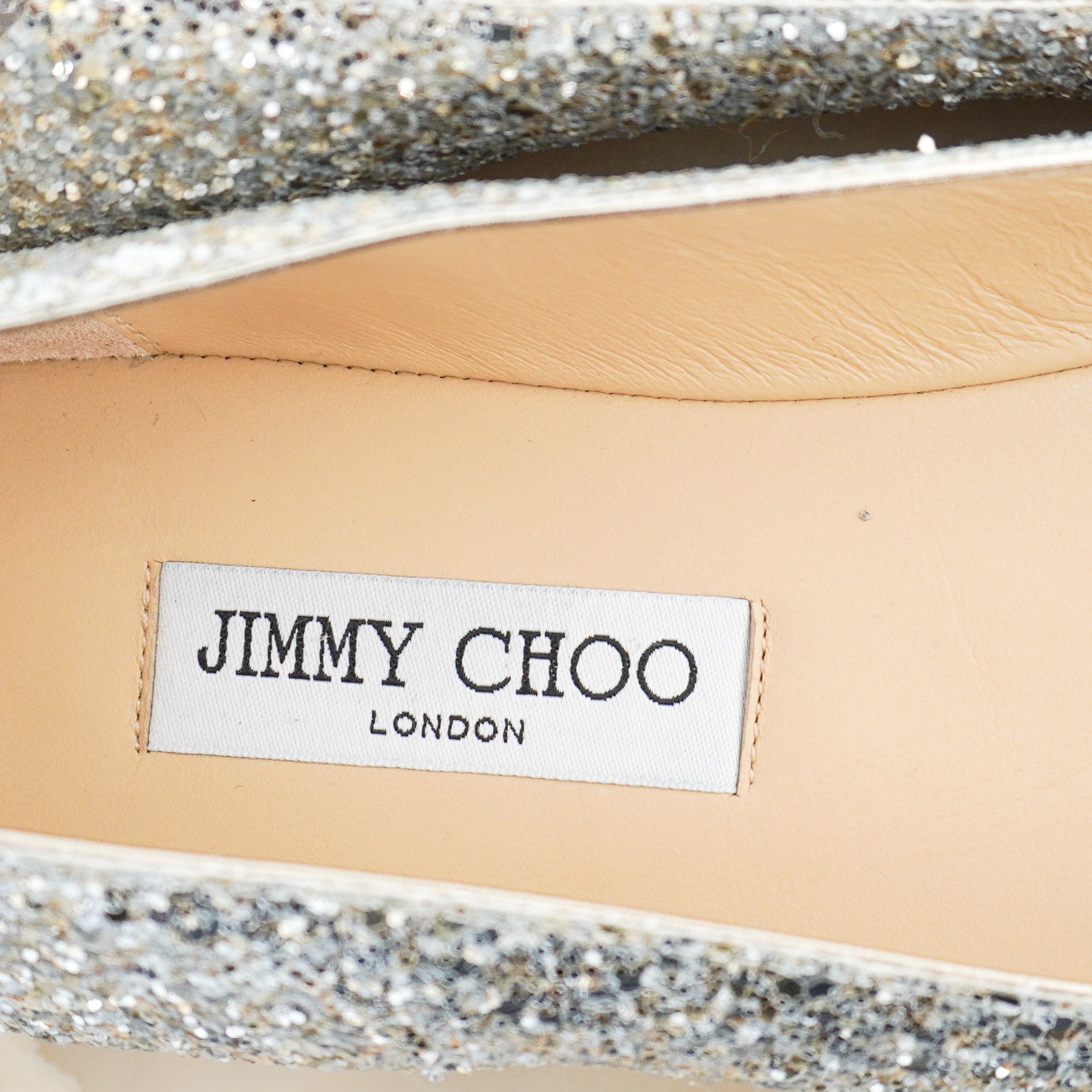 immy Choo Loli Silver Coarse Glitter Ballet Flats RRP £700 | Authentic Preloved - Reloved Again