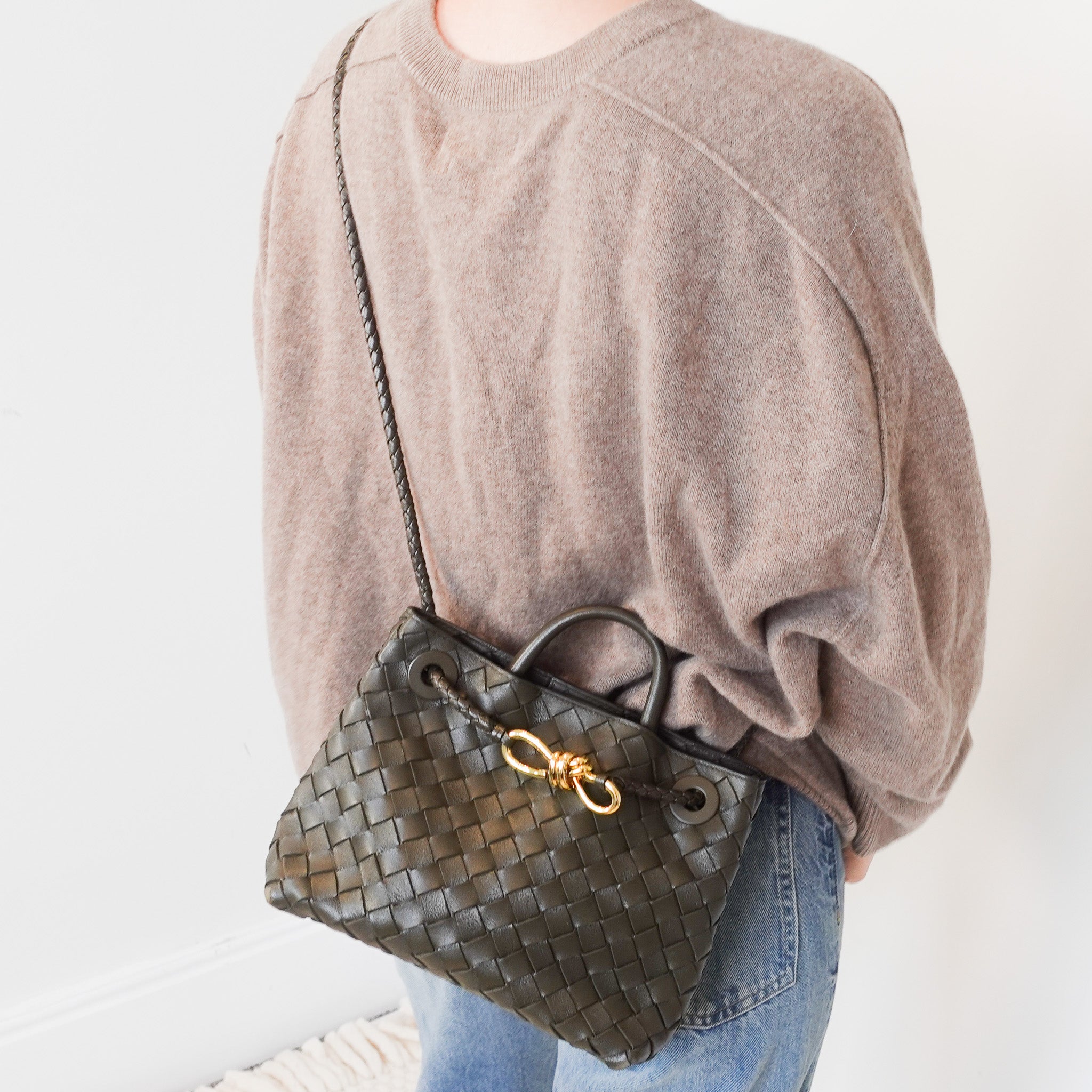Bottega Venetta Andiamo Small Leather Top - Handle Bag Fondant RRP £3460 | Authentic Preloved - Reloved Again