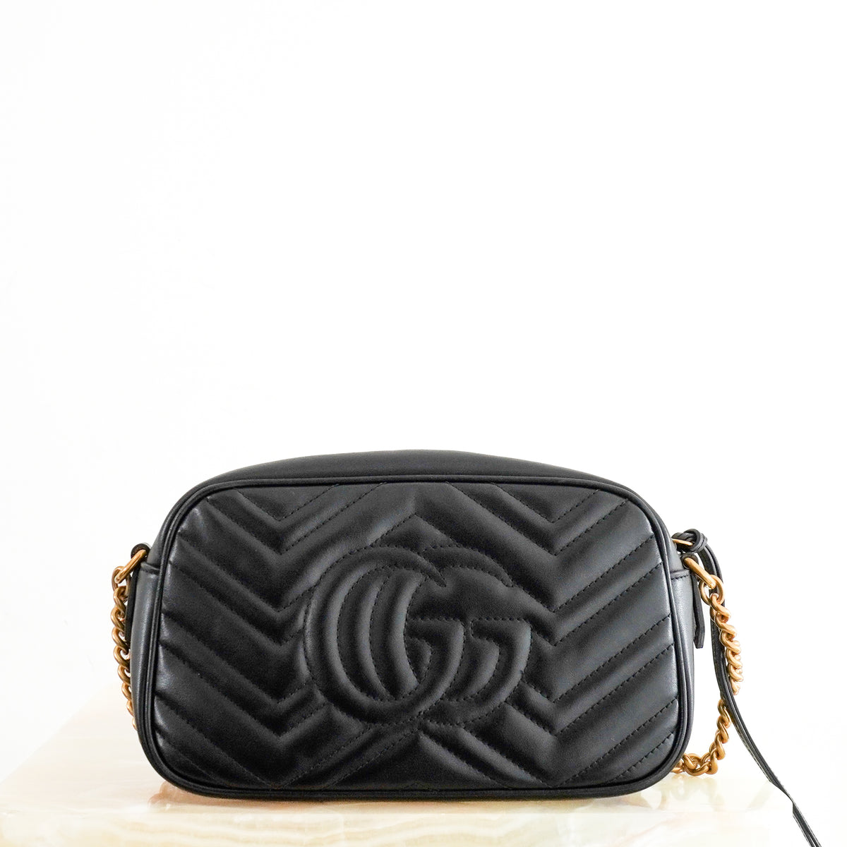 Gucci GG Marmont Matelassé Chevron Black Leather Shoulder Bag (RRP £1460) | Authentic Preloved