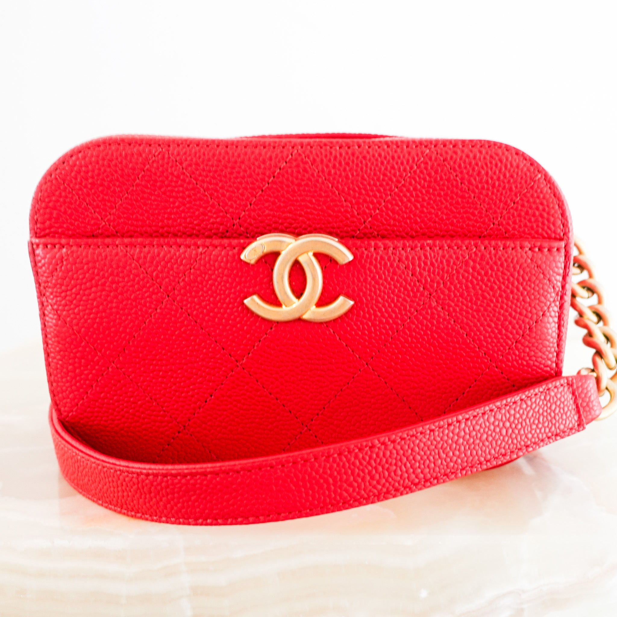 Chanel Chic Affinity Belt Bag in Red Quilted Caviar Leather | Authentic