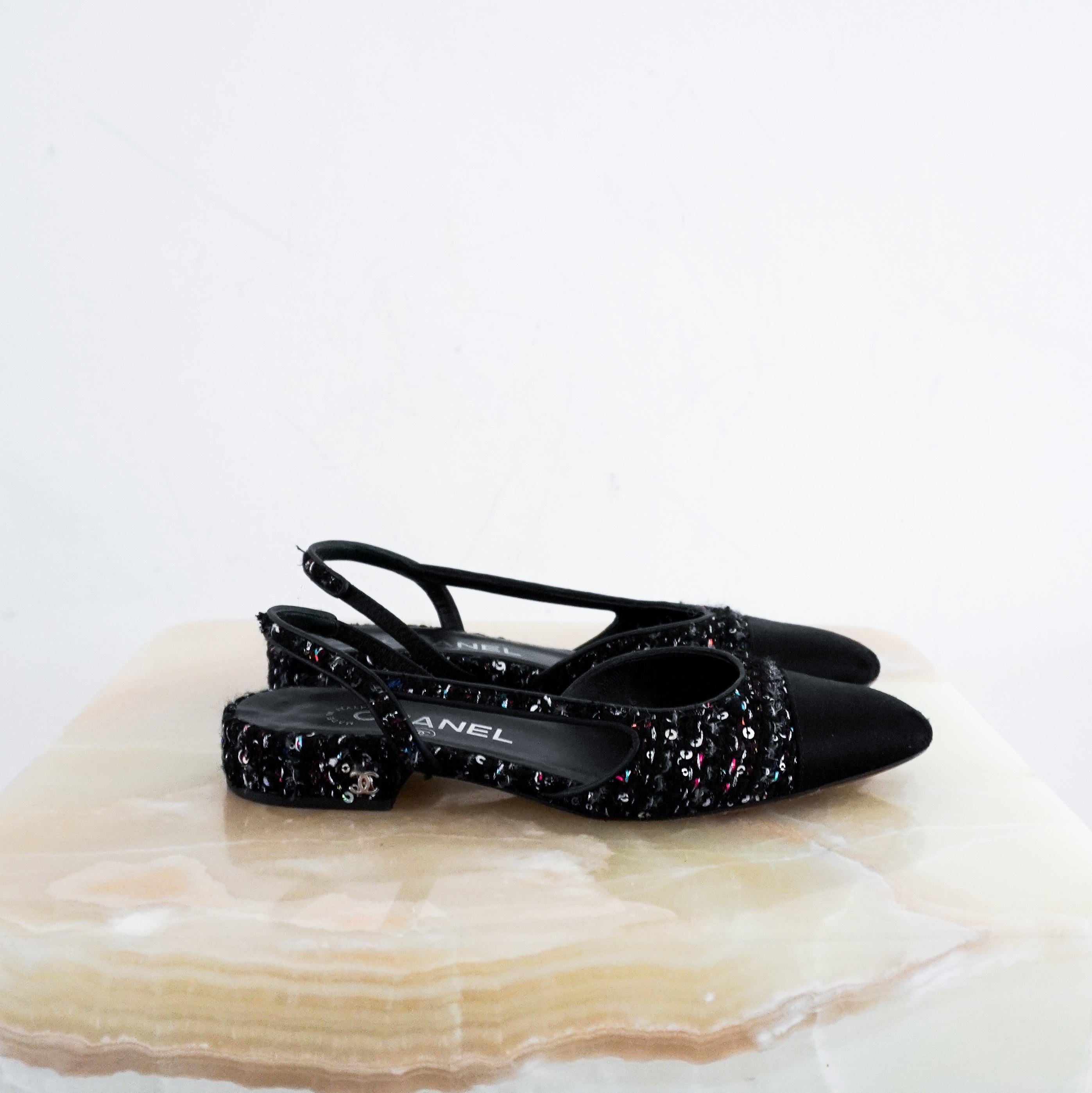 Chanel Black Tweed Slingbacks RRP £880 | Authentic Preloved