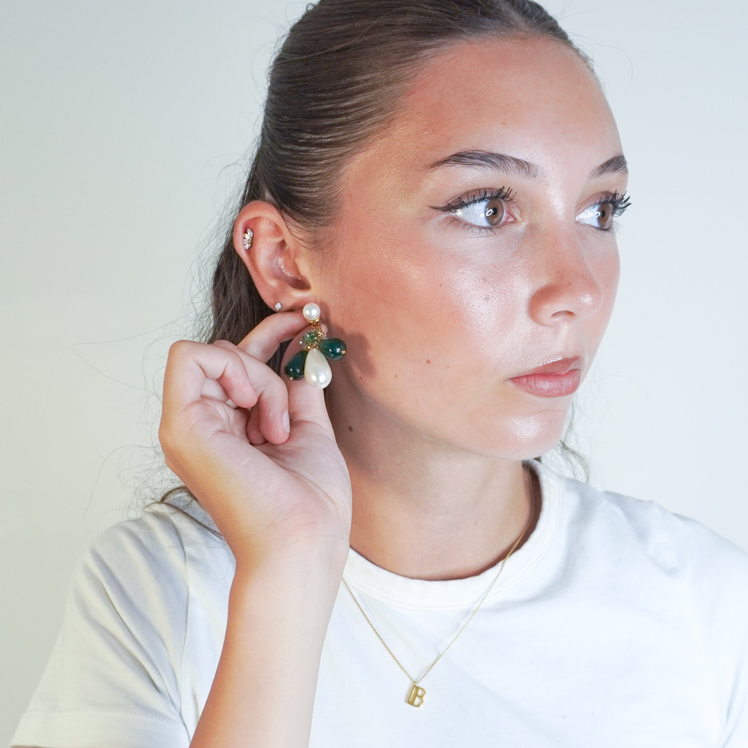 Erdem Green Crystal & Faux Pearl Drop Earrings (RRP £450) | Authentic Preloved FINAL SALE