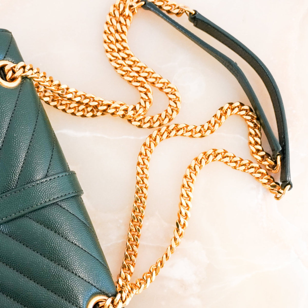 YSL Medium Green Chevron Quilted Leather Envelope Bag (RRP £2235) | Authentic Preloved - Reloved Again
