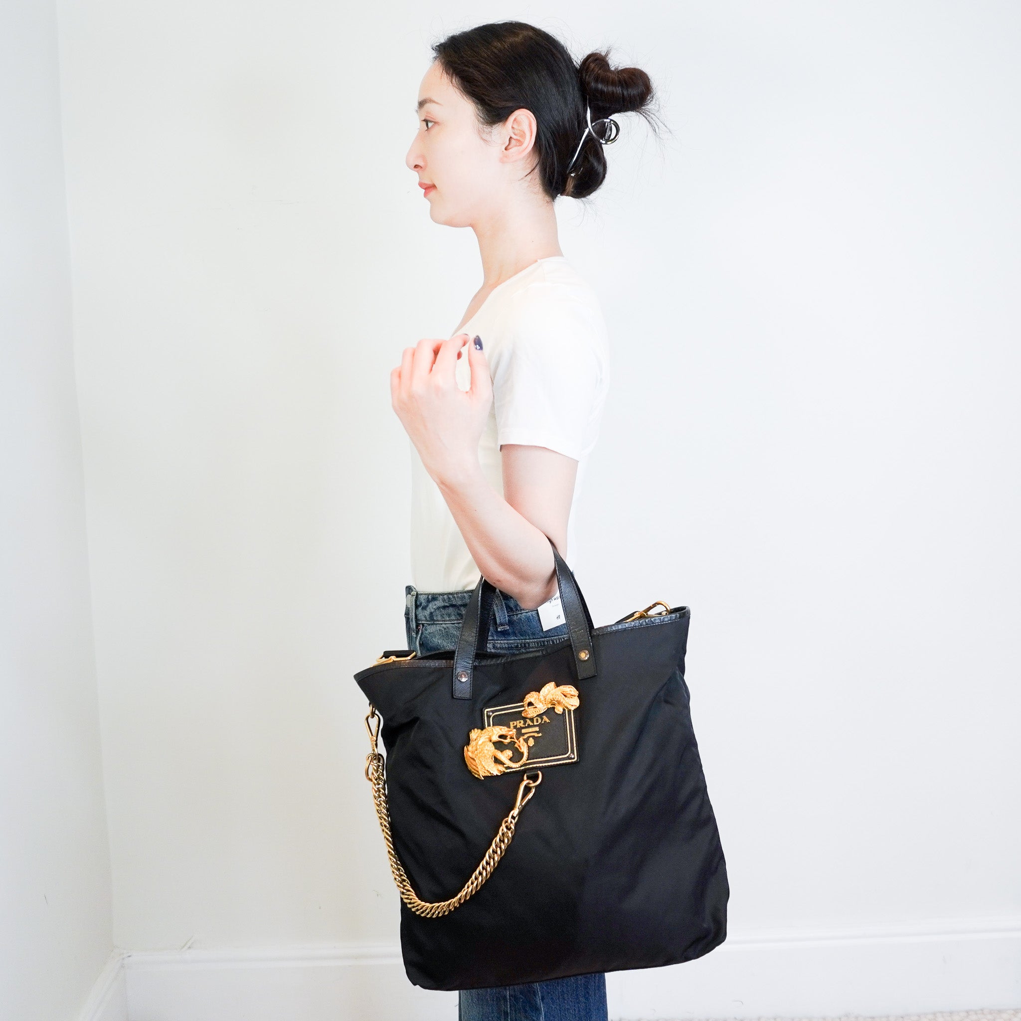 Prada Dragon Motif Nylon Tote Bag RRP £2000 | Authentic Preloved