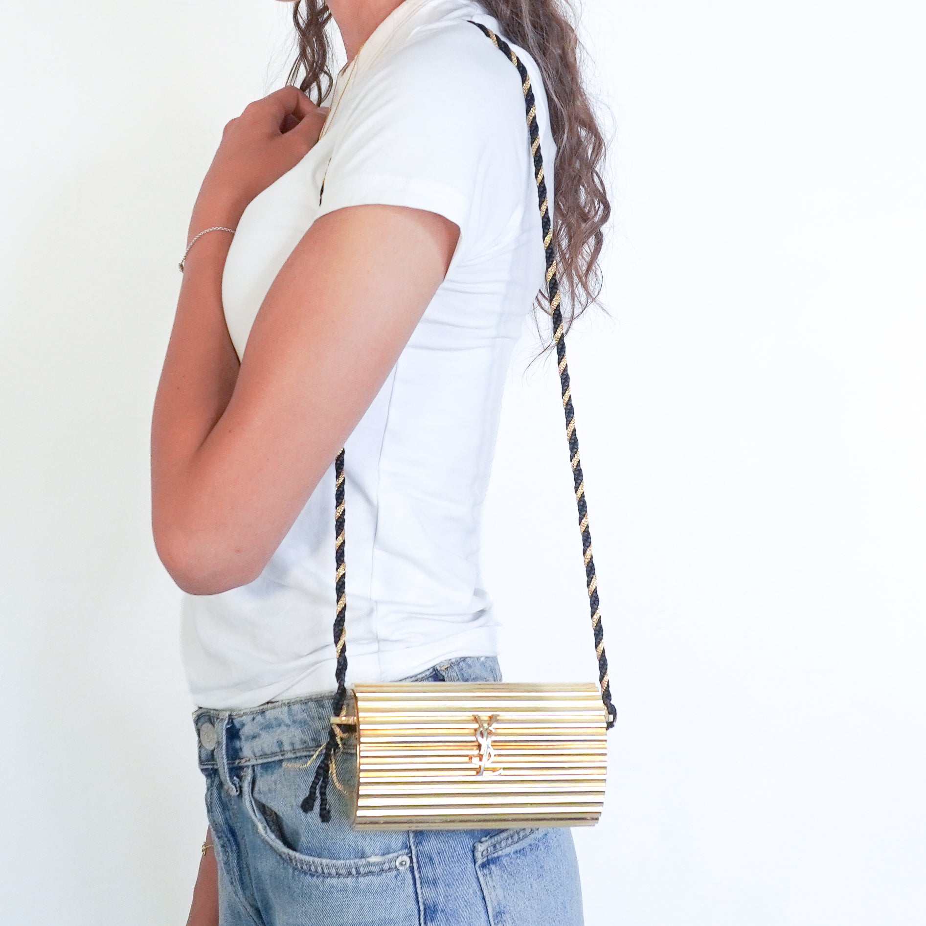 Saint Laurent Vintage Opium Gold Metal Minaudière Crossbody Bag | Authentic Preloved