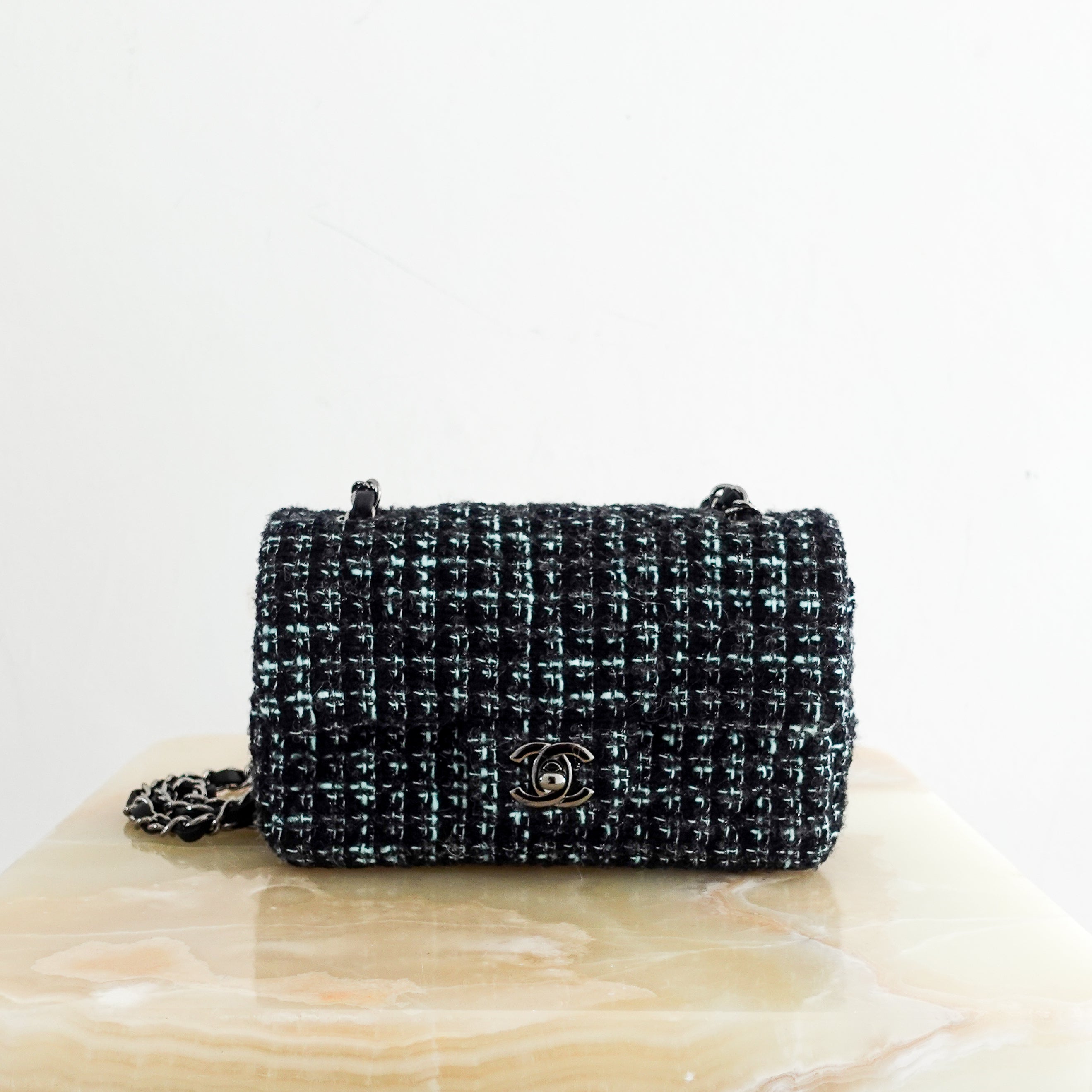 RARE Chanel Black Tweed mini Flap Bag | Authentic Preloved
