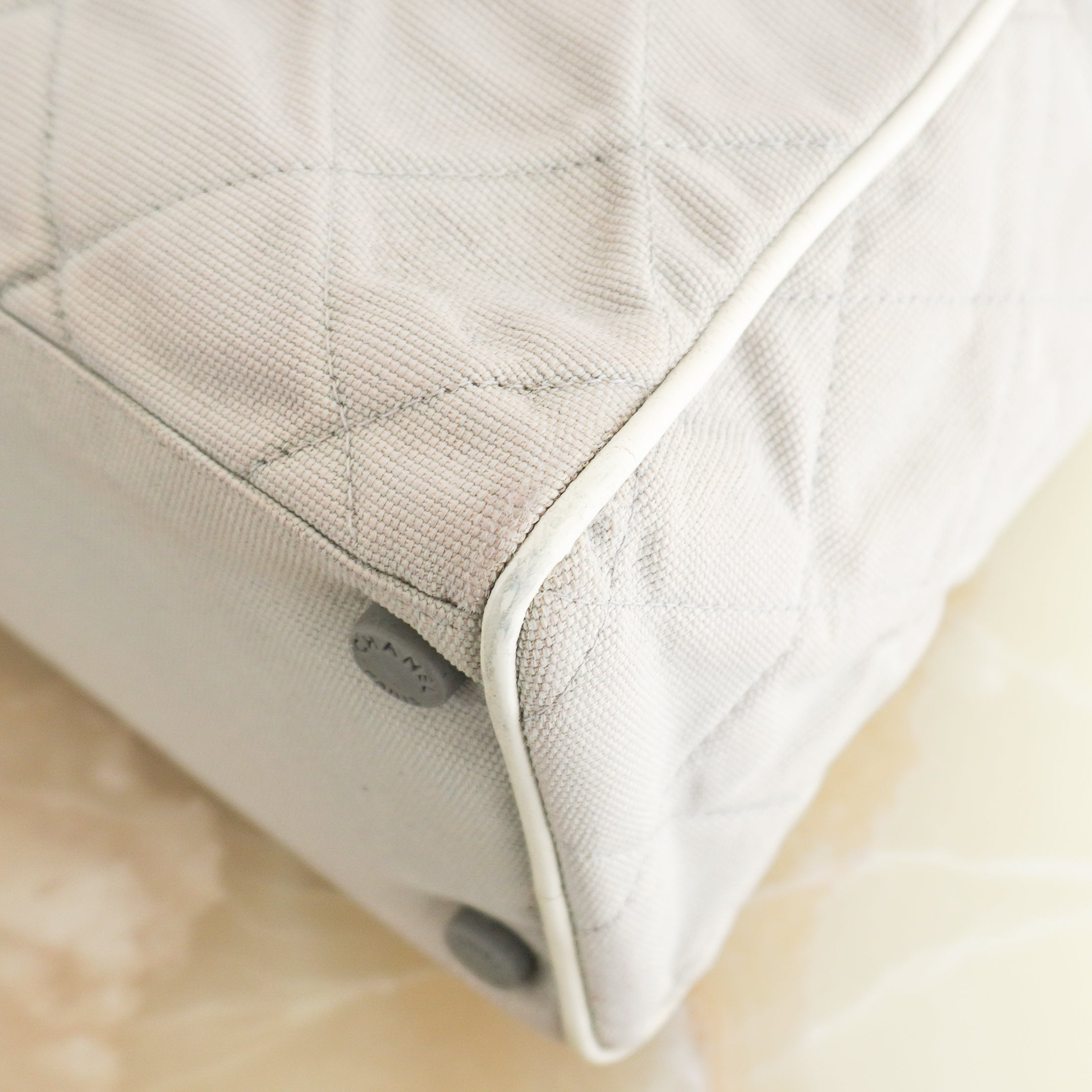 Chanel Vintage Sports Line Quilted Grey Canvas Bowling Bag | Authentic Preloved