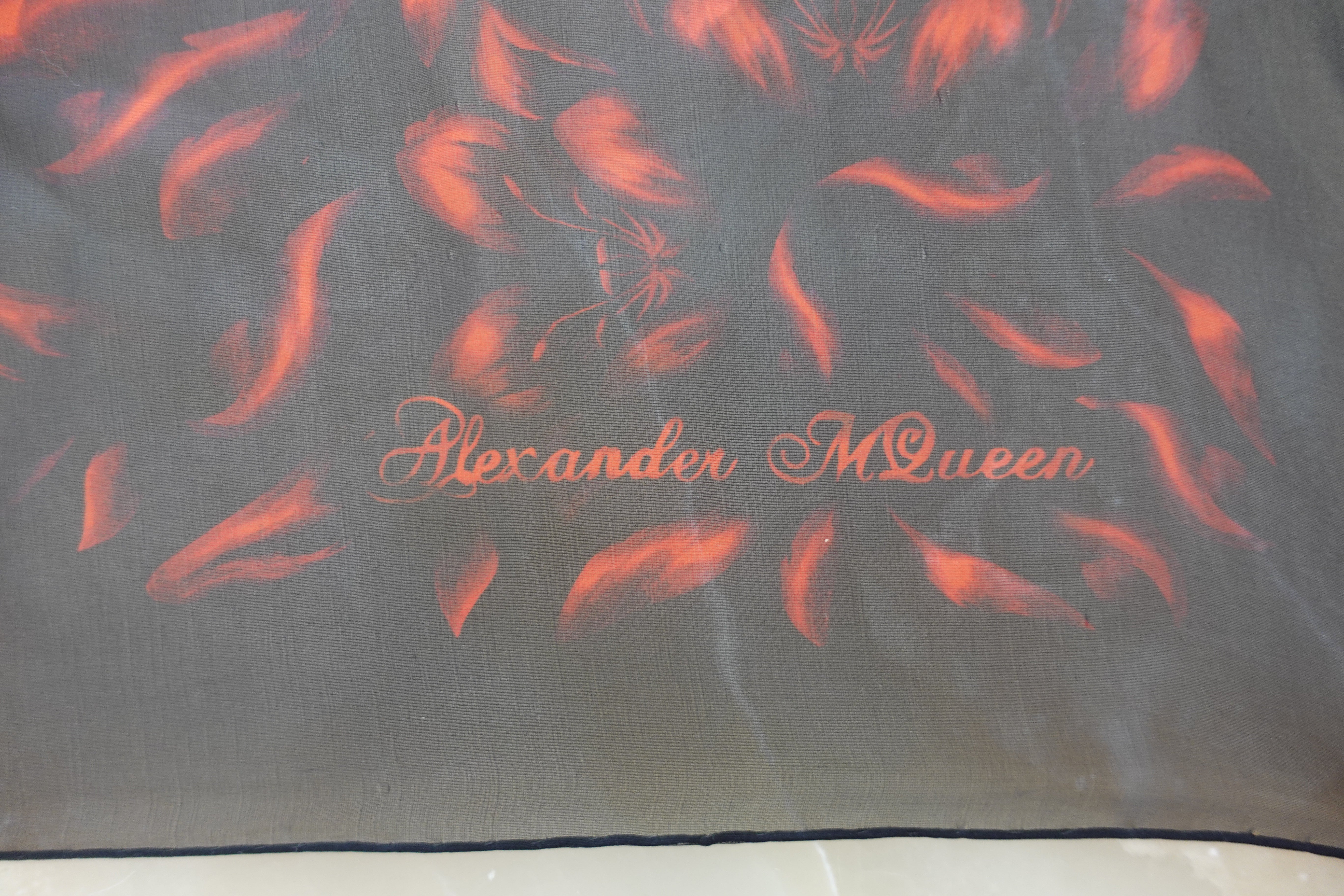 Alexander McQueen black and red silk scarf RRP £300 | Authentic Preloved
