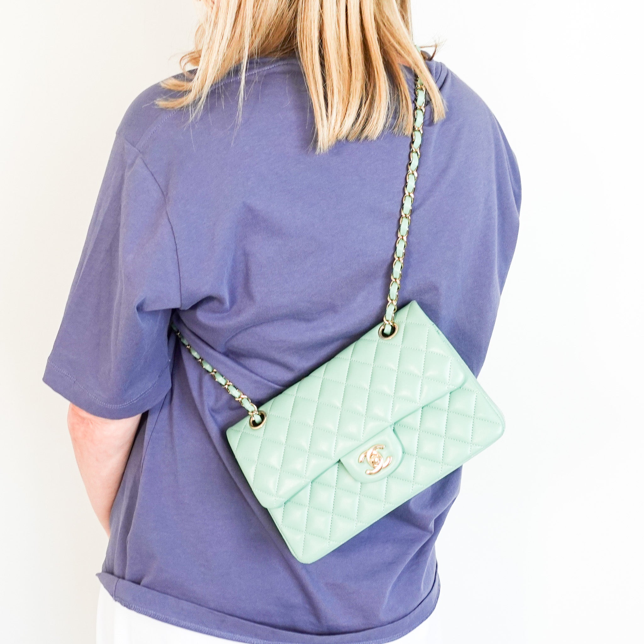 Green Small Double Flap Lambskin Gold Hardware RRP £10k