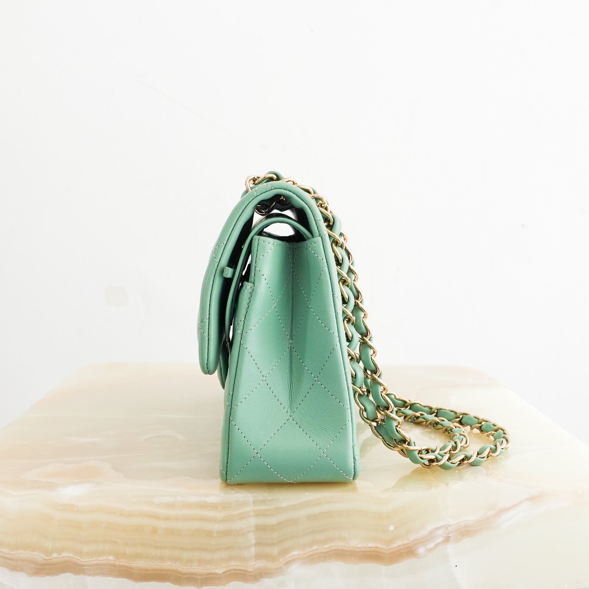 Green Small Double Flap Lambskin Gold Hardware RRP £10k