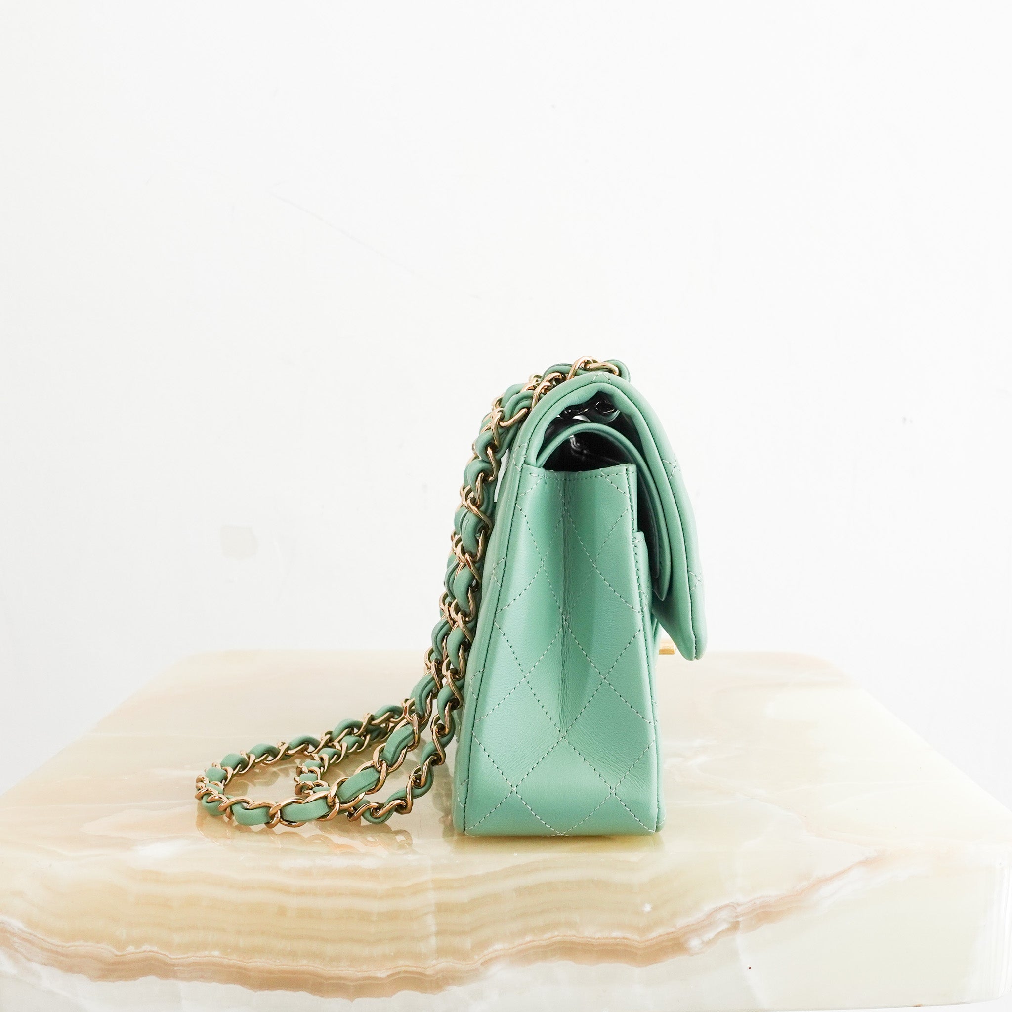Green Small Double Flap Lambskin Gold Hardware RRP £10k