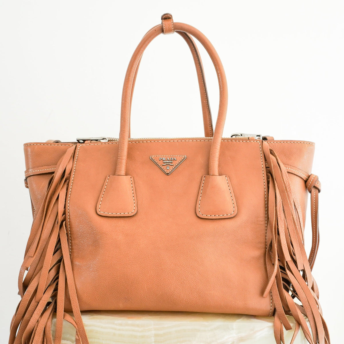 Prada Glacé Calf Fringed Twin Pocket Satchel Tote (RRP £1400) | Authentic Preloved - Reloved Again