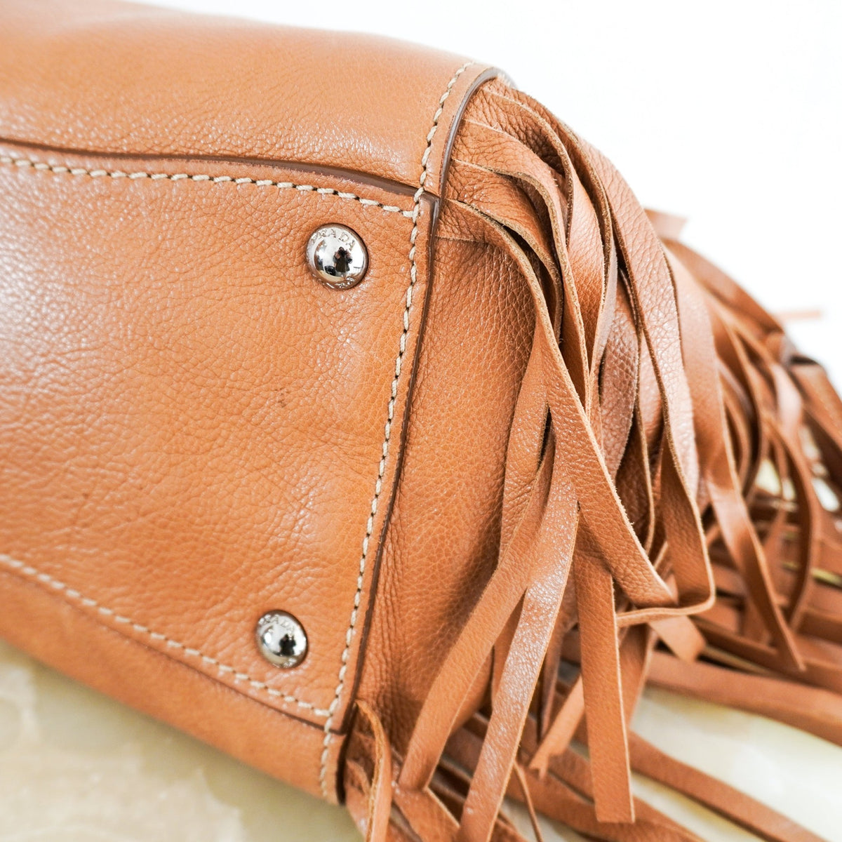 Prada Glacé Calf Fringed Twin Pocket Satchel Tote (RRP £1400) | Authentic Preloved - Reloved Again
