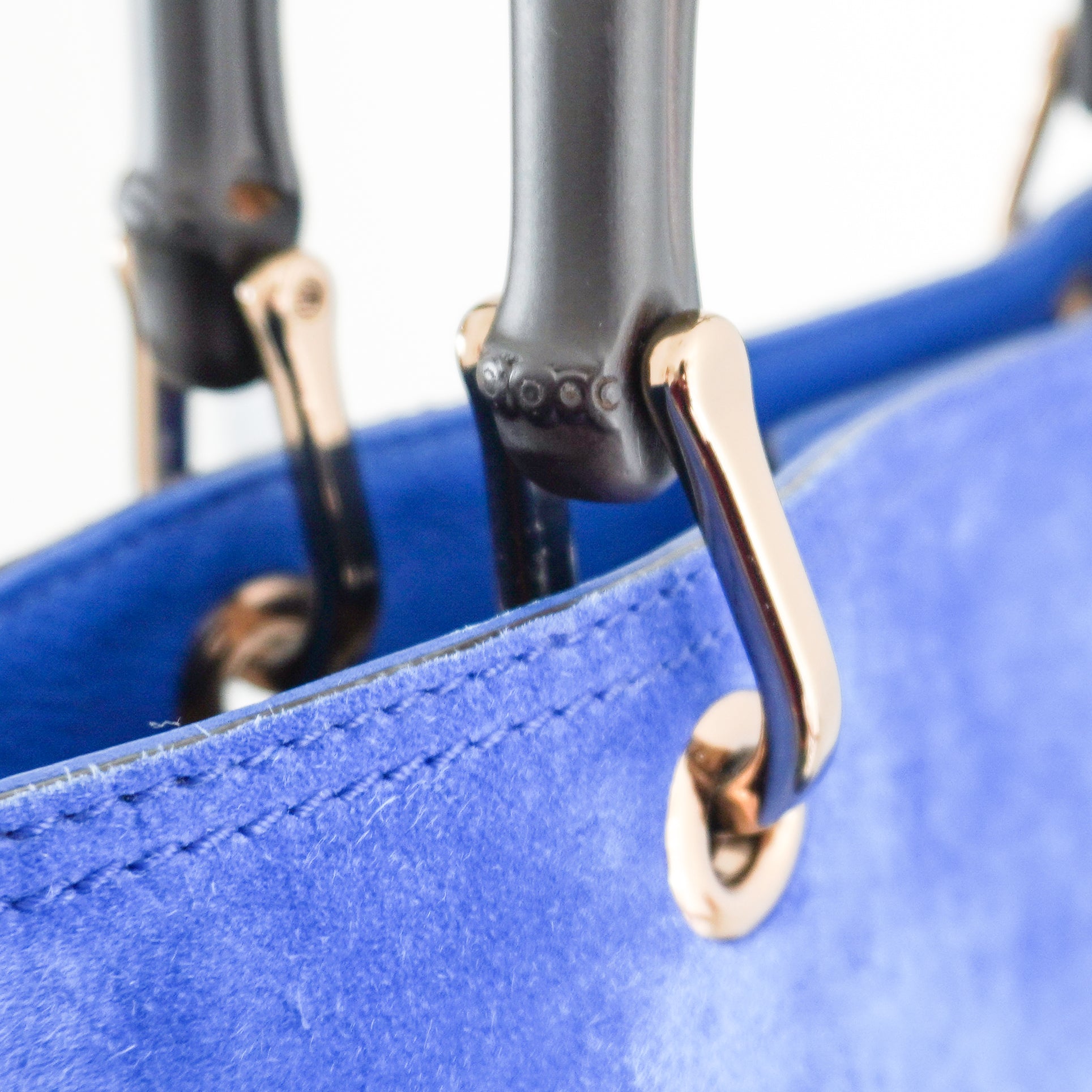 Gucci Blue Suede Borsa Bamboo Shopper Bag (RRP £1200) | Authentic Preloved - Reloved Again
