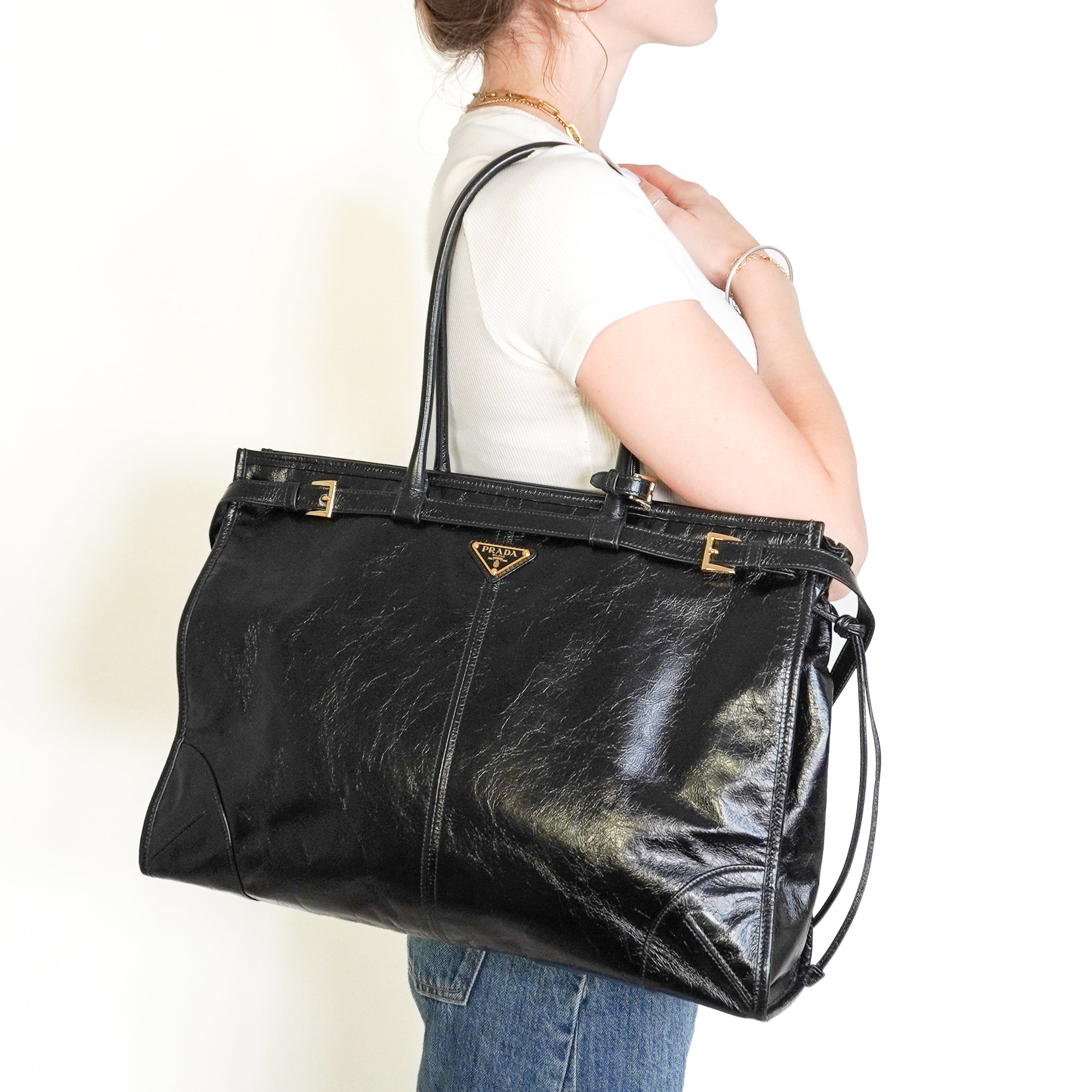 Prada Bonnie Extra-Large Leather Bag in Black (RRP £2700) | Authentic Preloved