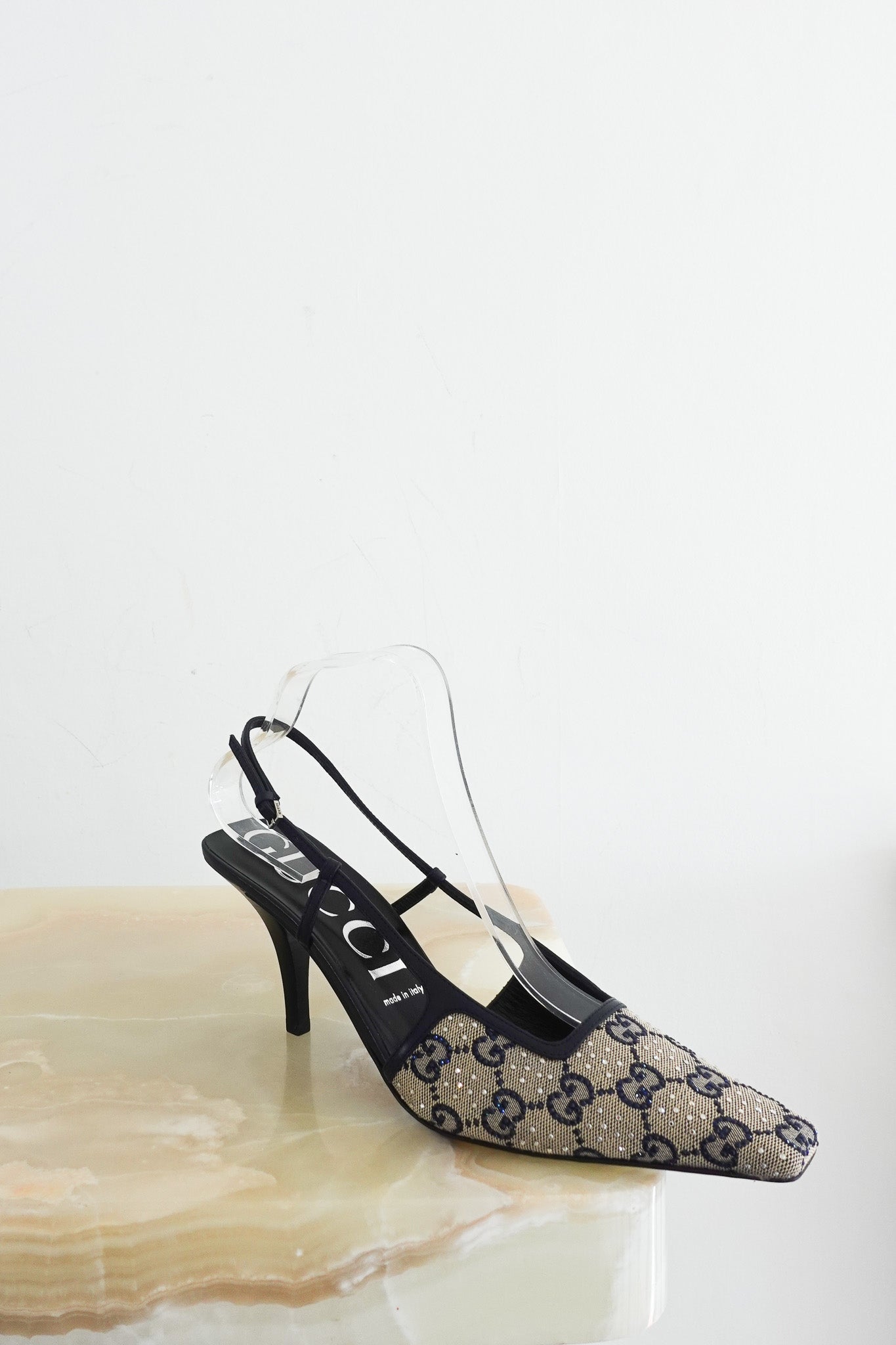 NEW Gucci GG Monogram Crystal Embellished Slingbacks RRP £799 | Authentic Preloved - Reloved Again