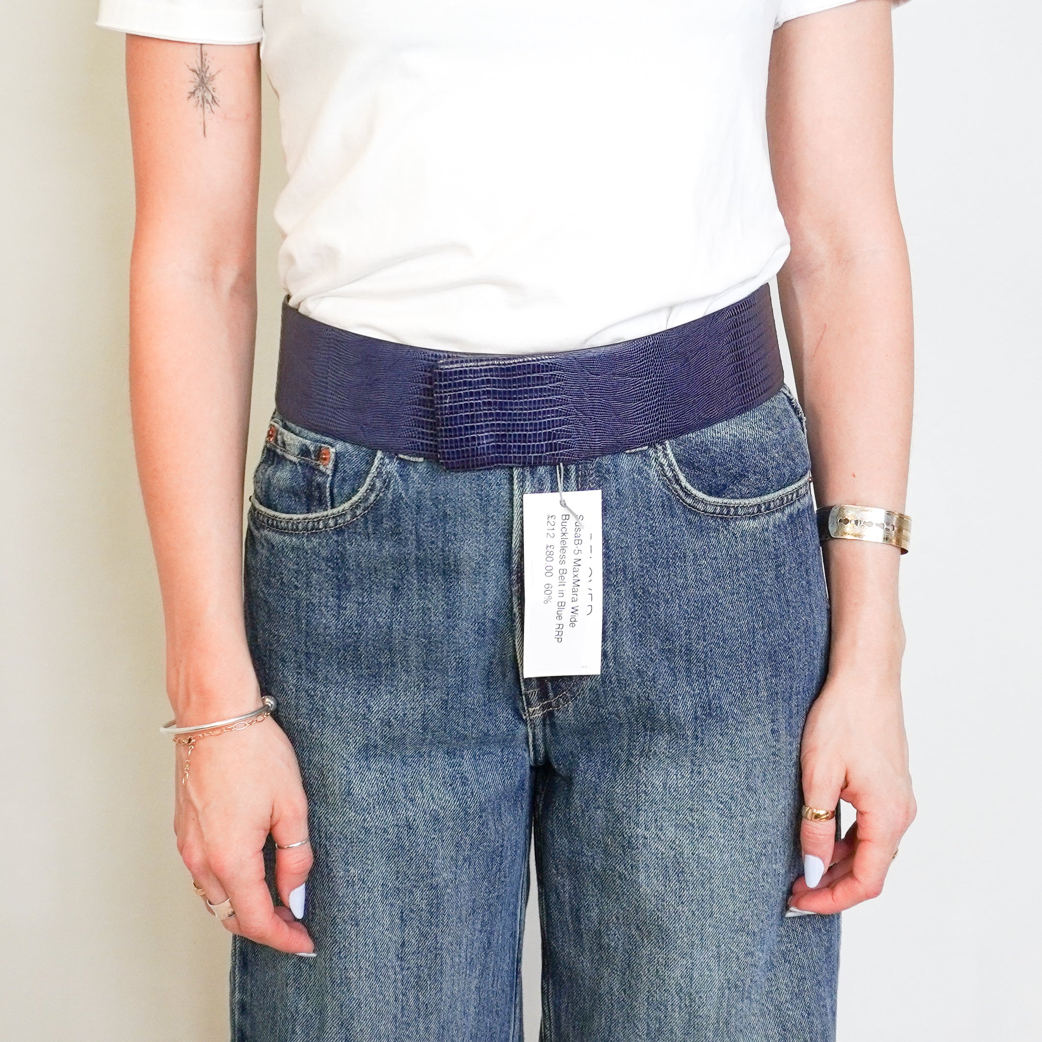 Max Mara Navy Croc-Embossed Leather Wide Belt (RRP £212) | Authentic Preloved FINAL SALE