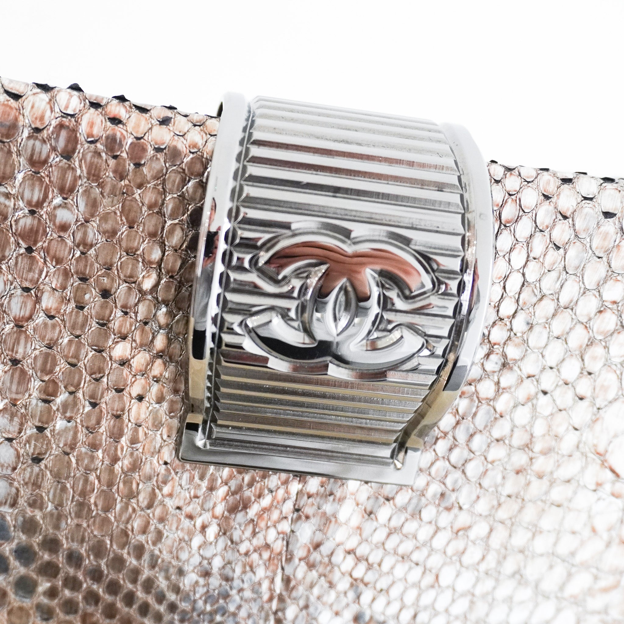 Chanel CC Python Clutch in Silver | Authentic Preloved - Reloved Again