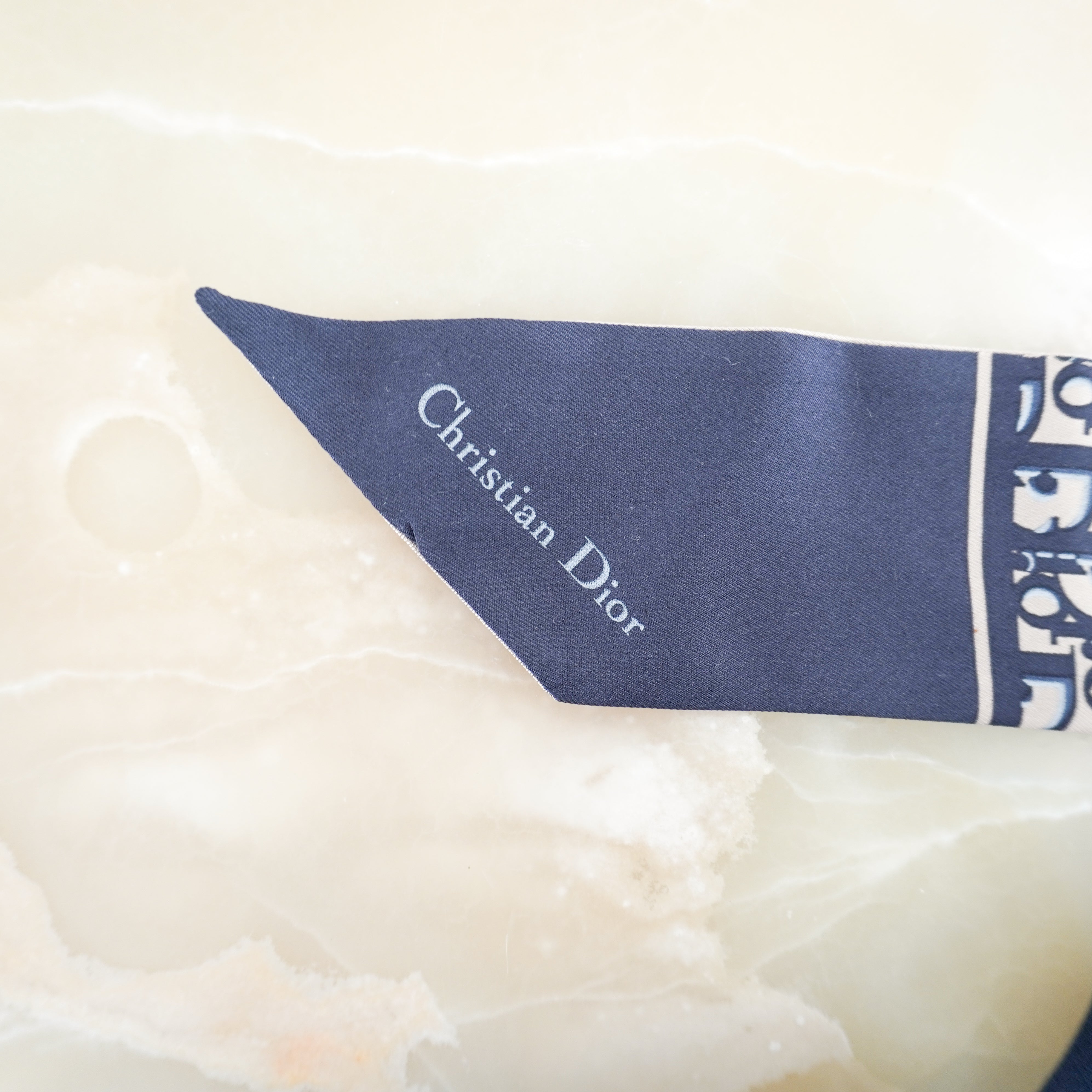 NEW Dior Étoile Navy Blue & Beige Silk Mitzah Scarf (RRP £190) | Authentic Preloved FINAL SALE
