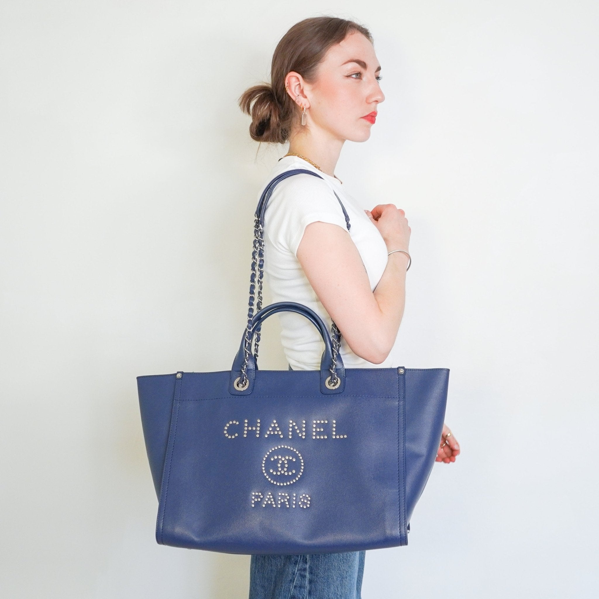 Chanel Blue Leather Deauville Tote Bag (RRP £3800) | Authentic Preloved - Reloved Again