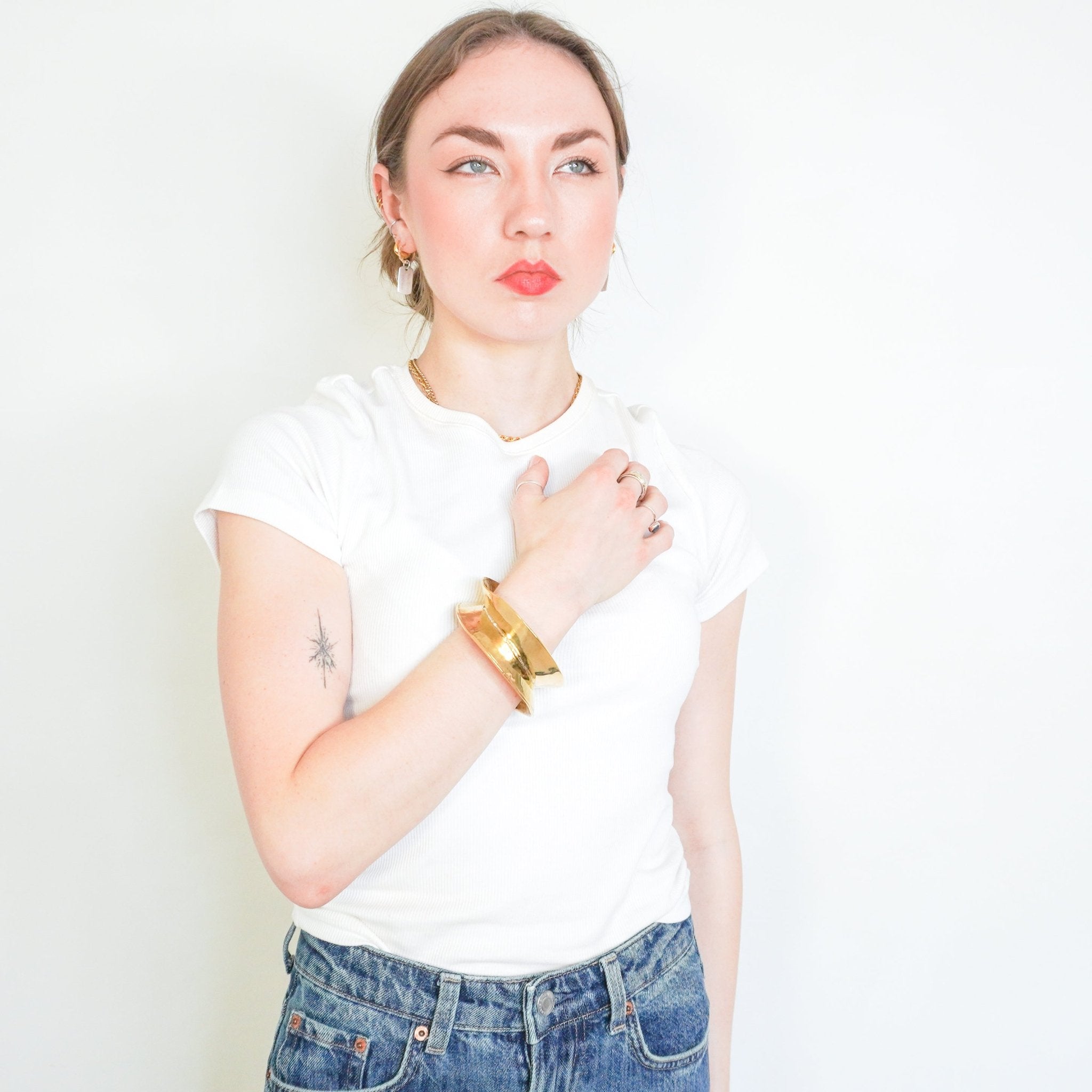 Saint Laurent Gold Plated Sculptured Cuff Bracelet (RRP £595) | Authentic Preloved FINAL SALE - Reloved Again