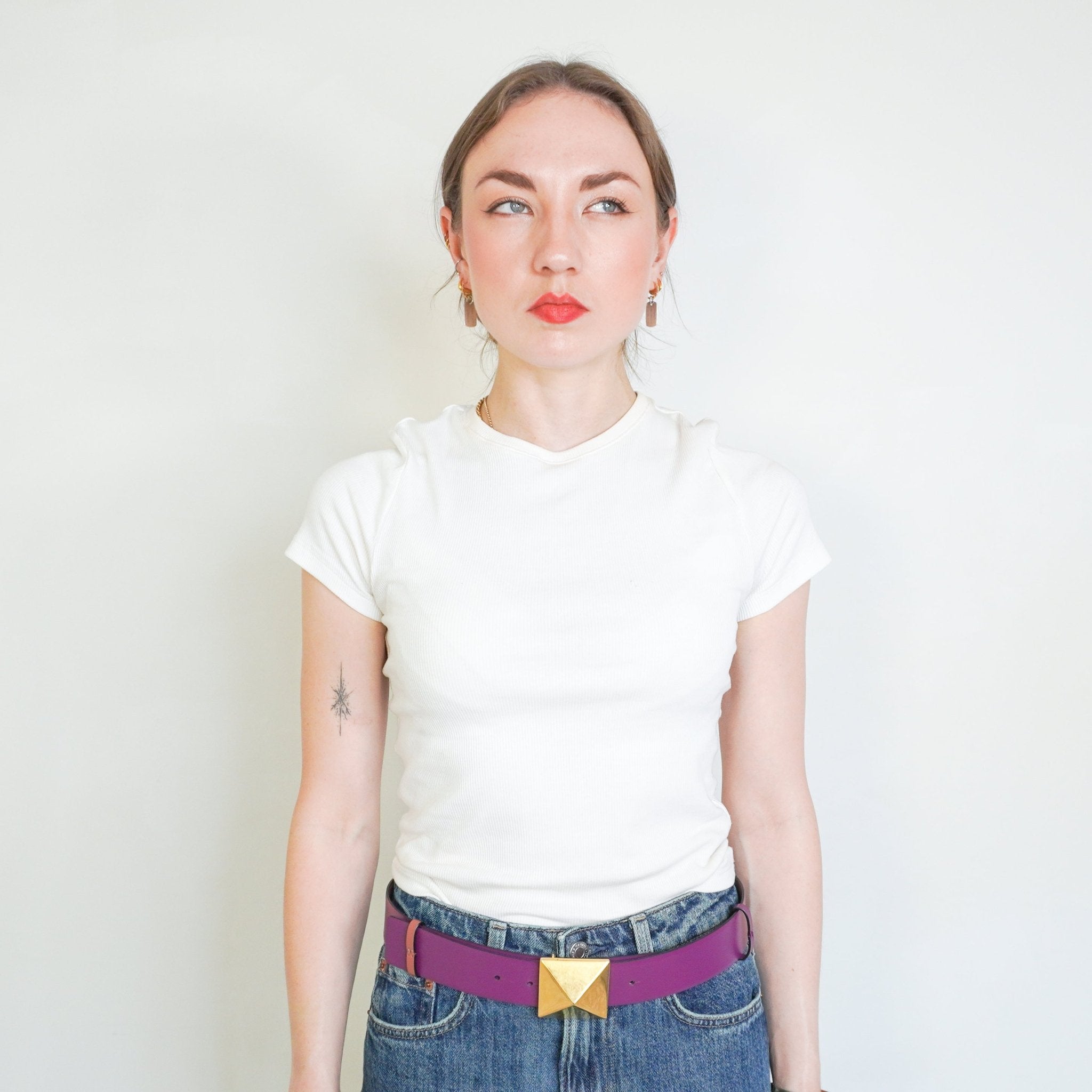 Valentino Reversible Gold Rockstud Belt in Prune/Gingerbread (RRP £550) | Authentic Preloved FINAL SALE - Reloved Again