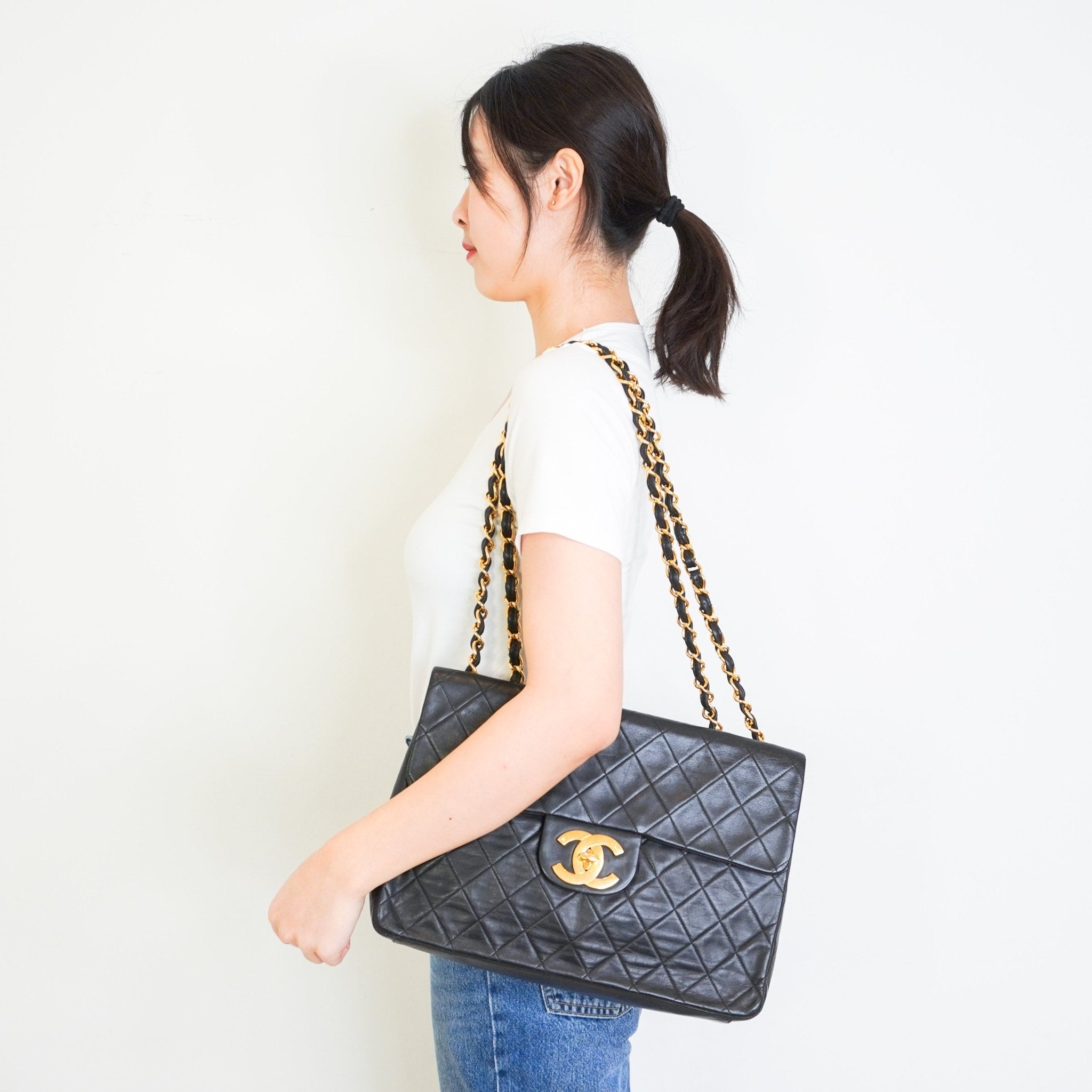 Chanel Black Quilted Lambskin Leather Vintage Maxi Jumbo XL | Authentic Preloved - Reloved Again