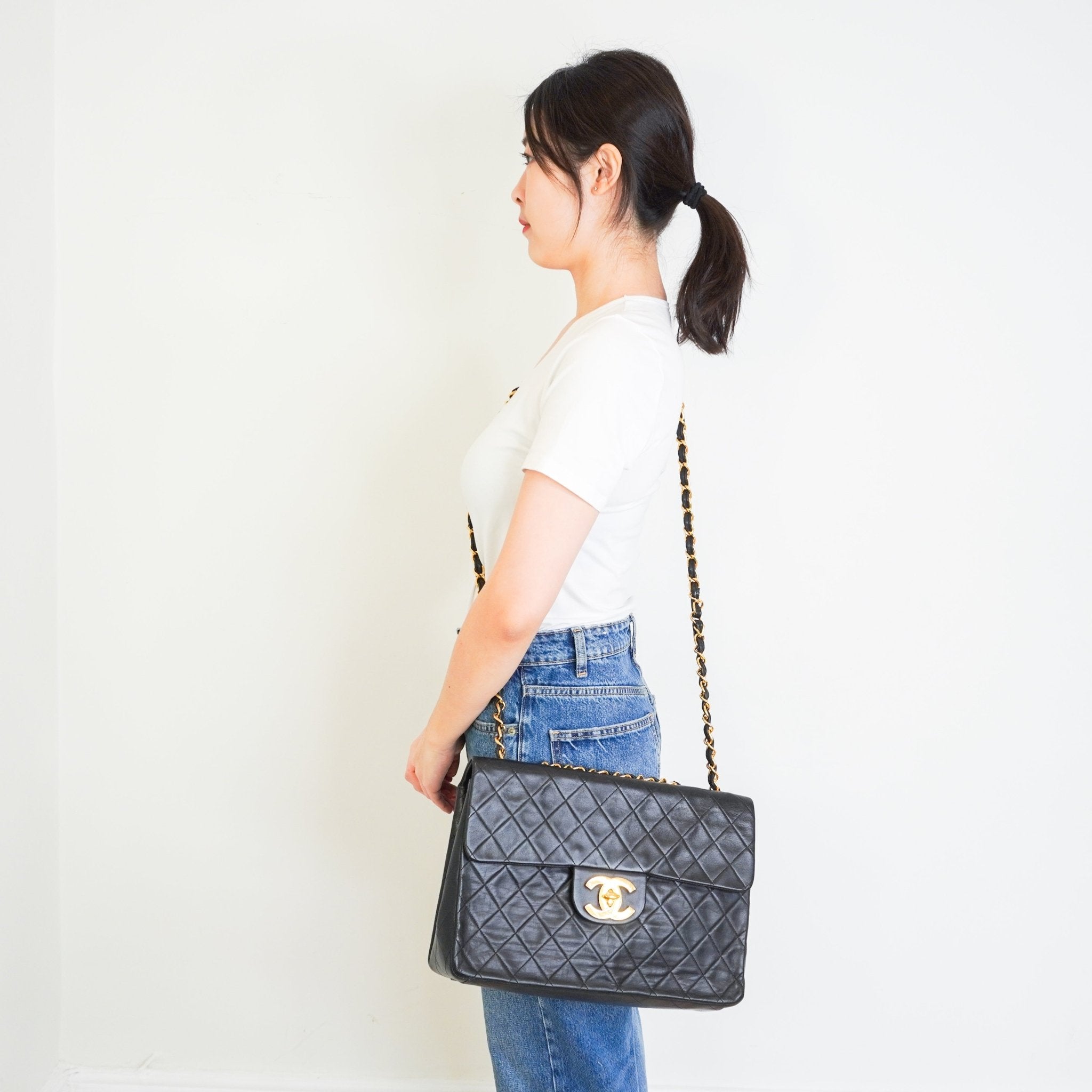 Chanel Black Quilted Lambskin Leather Vintage Maxi Jumbo XL | Authentic Preloved - Reloved Again