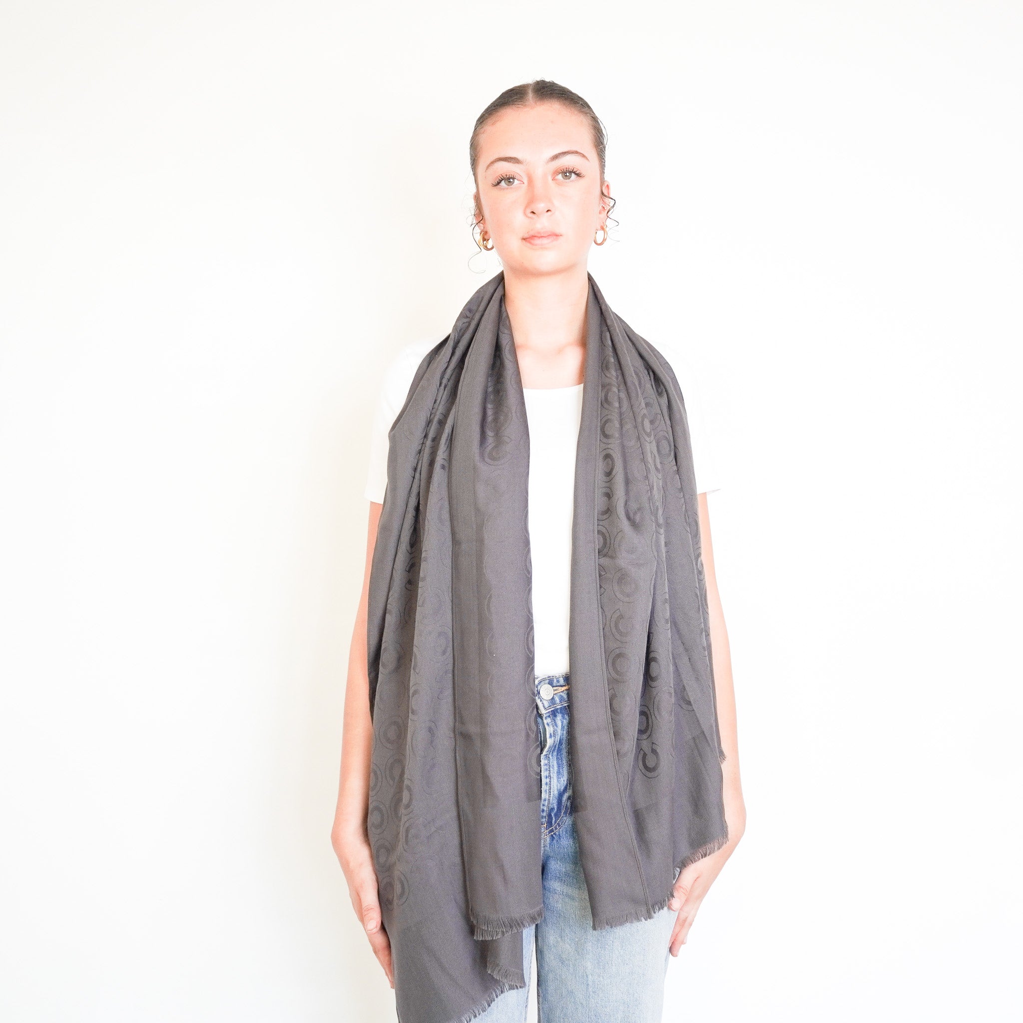 Chanel Brown CC Logo Jacquard Scarf RRP £850 | Authentic Preloved FINAL SALE - Reloved Again