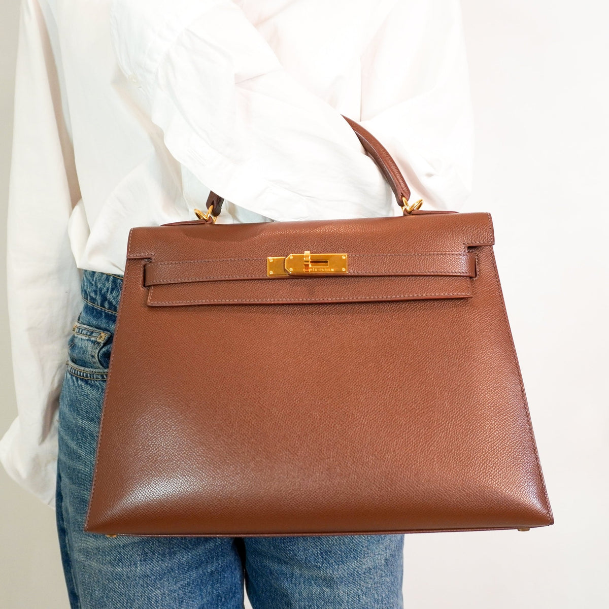 Hermes Kelly 32 Courchevel Havane Shoulder Bag Gold Hardware | Authentic Preloved - Reloved Again