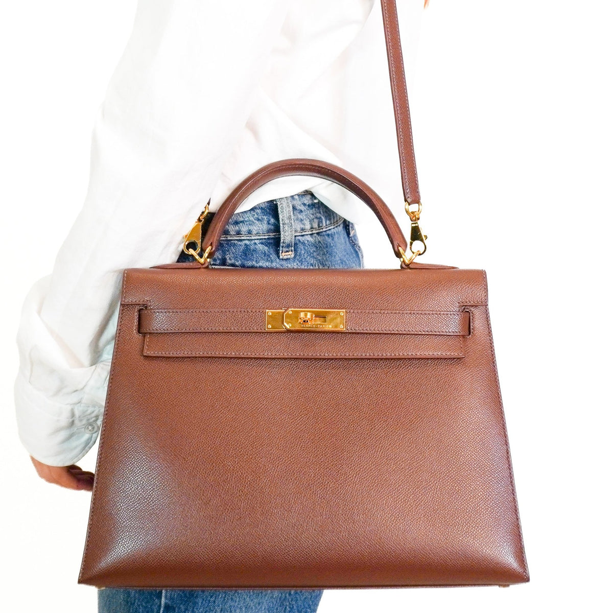 Hermes Kelly 32 Courchevel Havane Shoulder Bag Gold Hardware | Authentic Preloved - Reloved Again