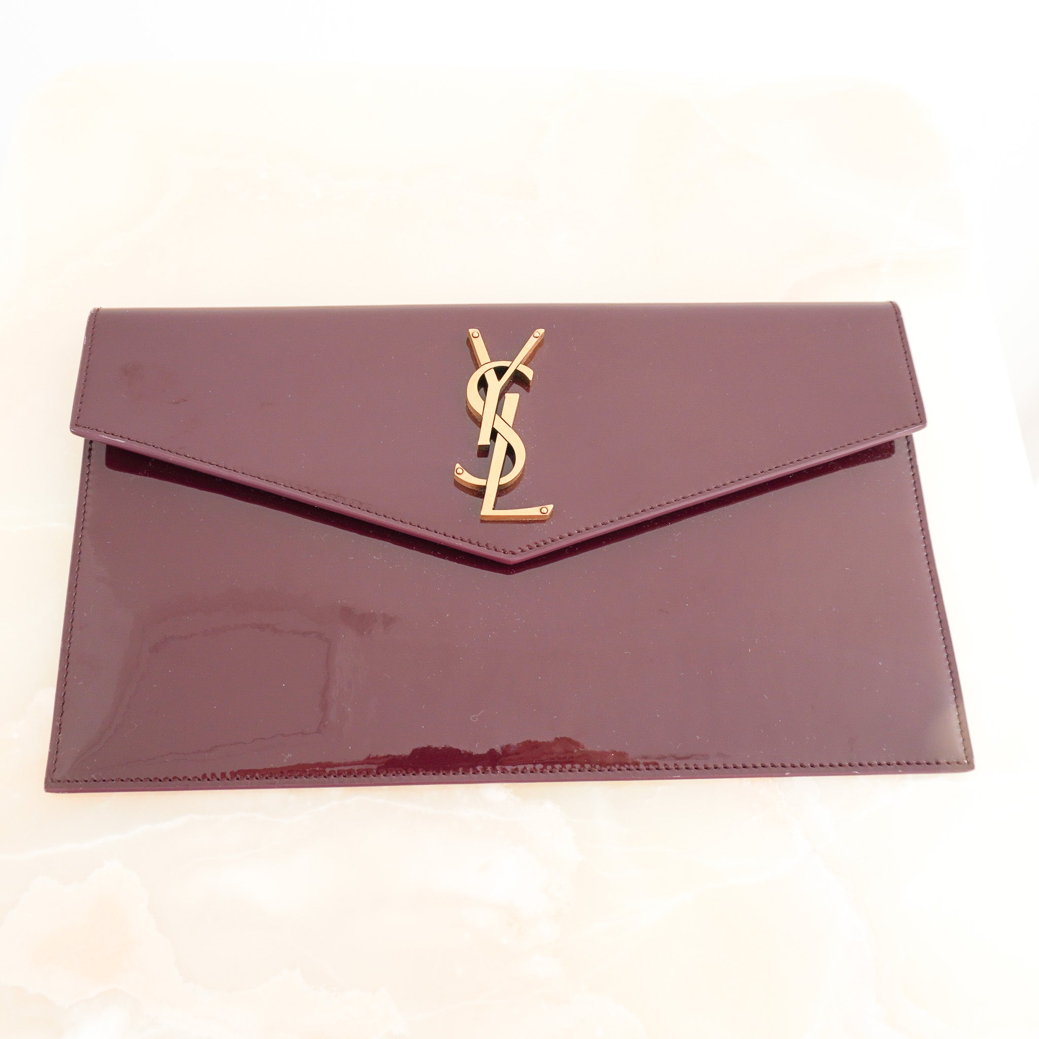 Saint Laurent Uptown Pouch in Burgundy Patent Leather (RRP £580) | Authentic Preloved