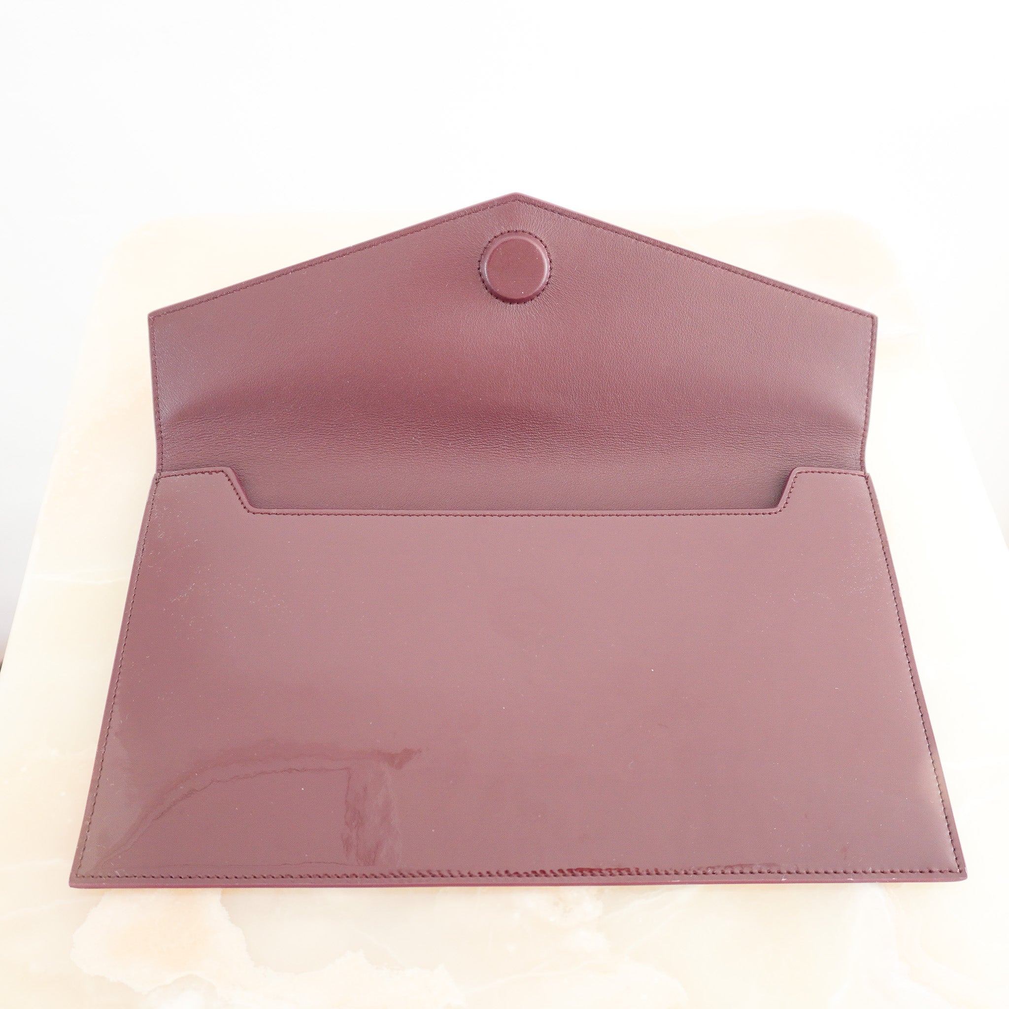 Saint Laurent Uptown Pouch in Burgundy Patent Leather (RRP £580) | Authentic Preloved