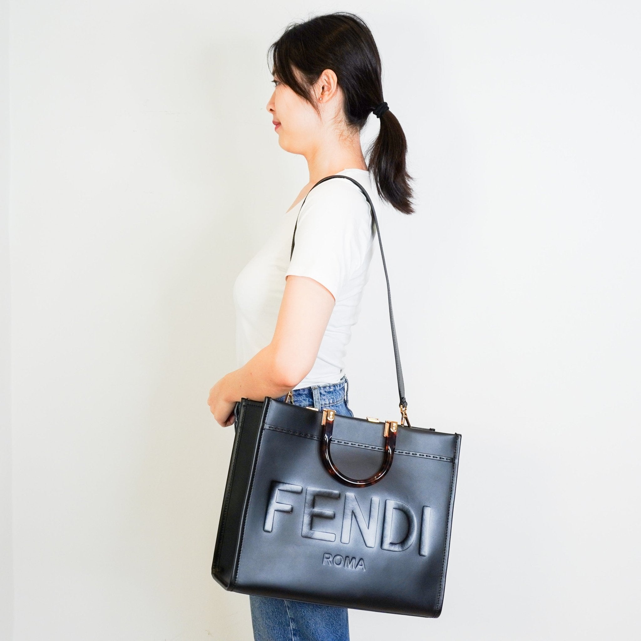 Fendi Sunshine Medium Black Leather Tote Bag RRP £2250 | Authentic Preloved - Reloved Again