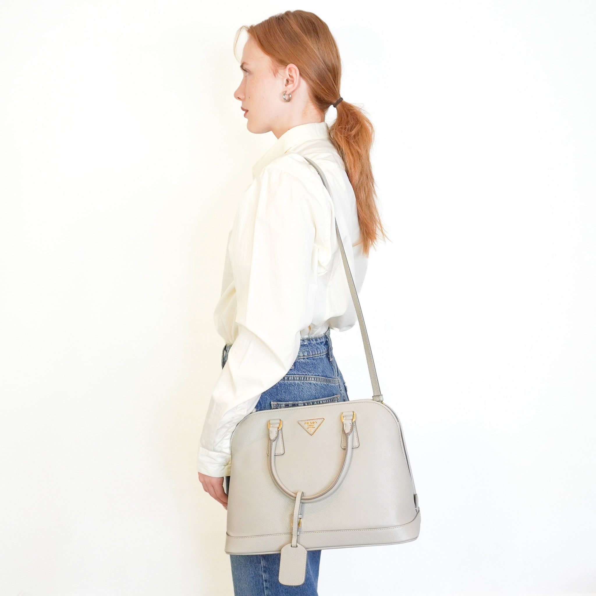 Prada Double Saffiano Leather Tote in Grey (RRP £2500) | Authentic Preloved