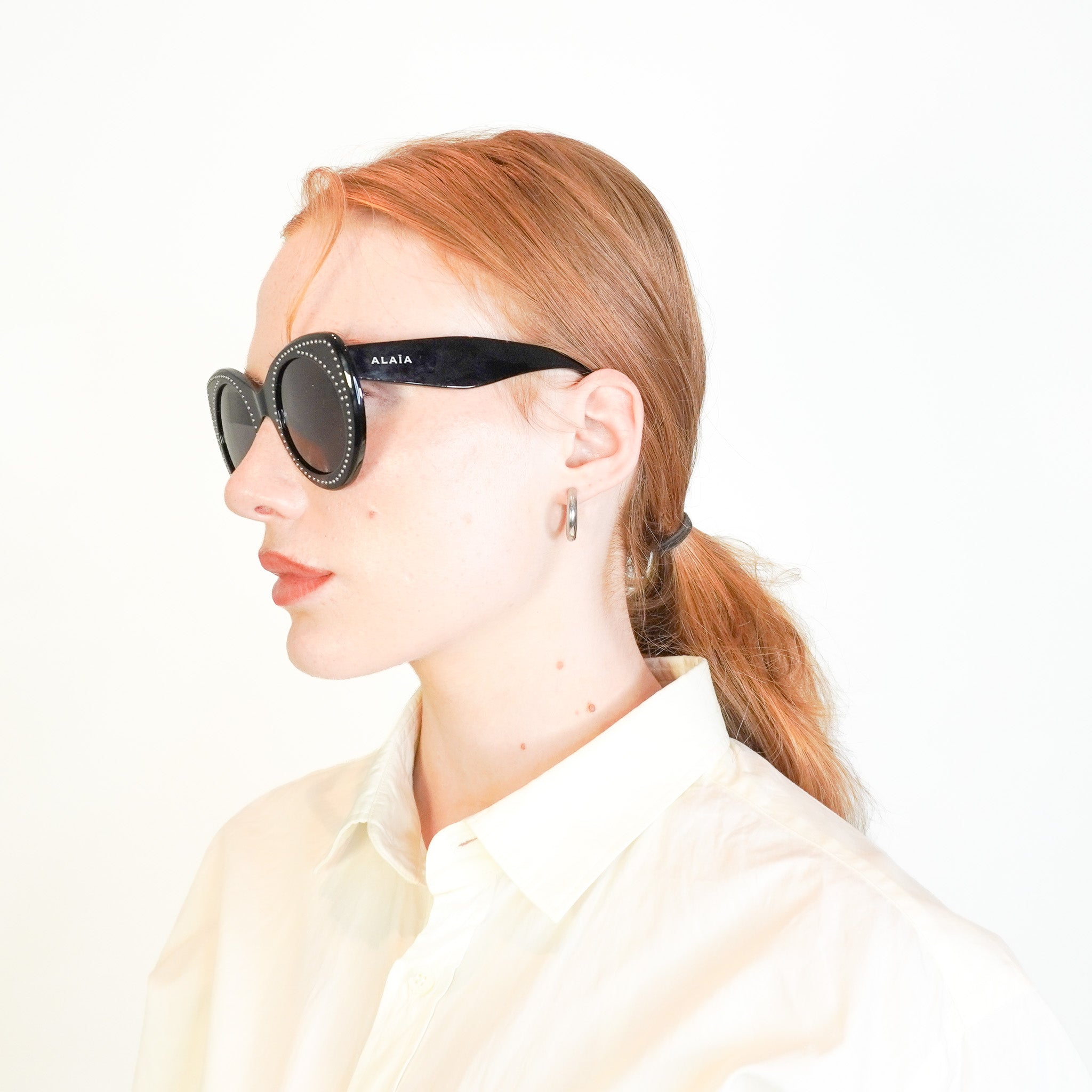 Alaïa Black Round Acetate Sunglasses with Stud Detail RRP £550 | Authentic Preloved FINAL SALE
