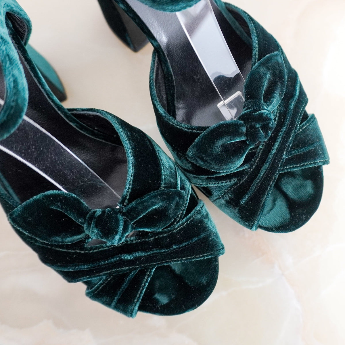 Saint Laurent Farrah Velvet Platform Sandals in Bottle Green (RRP £750) | Authentic Preloved - Reloved Again