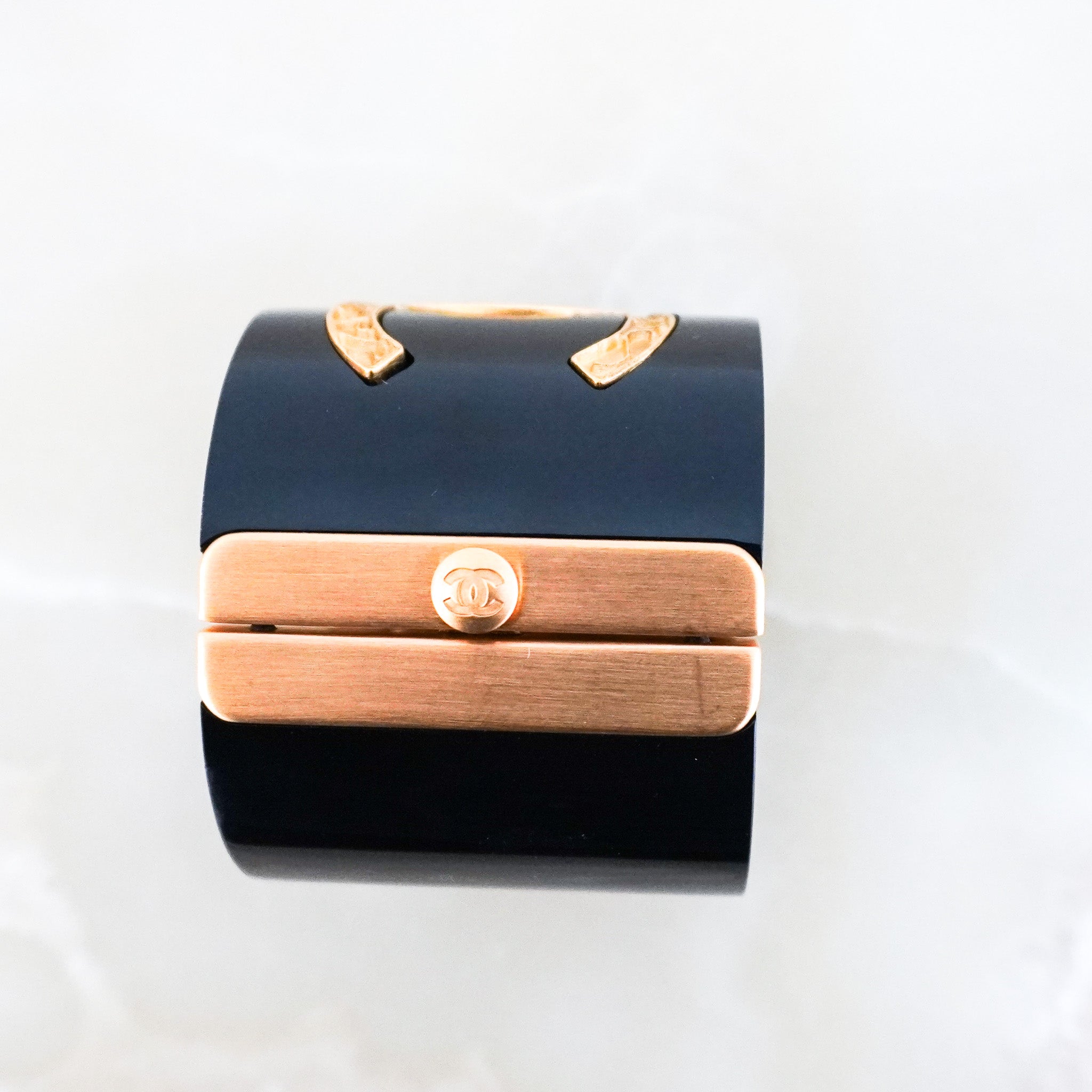 Chanel Black and Gold CC Enamel Cuff Bracelet | Authentic Preloved FINAL SALE - Reloved Again